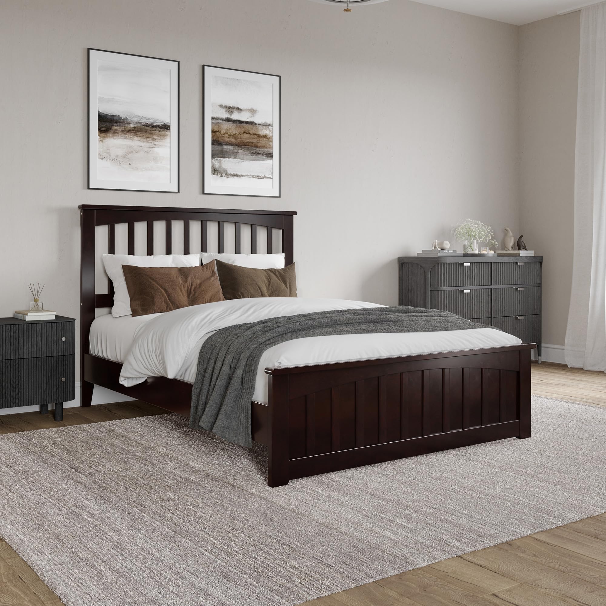 Becket Full Solid Wood Low Profile Platform Bed with Matching Footboard in Espresso