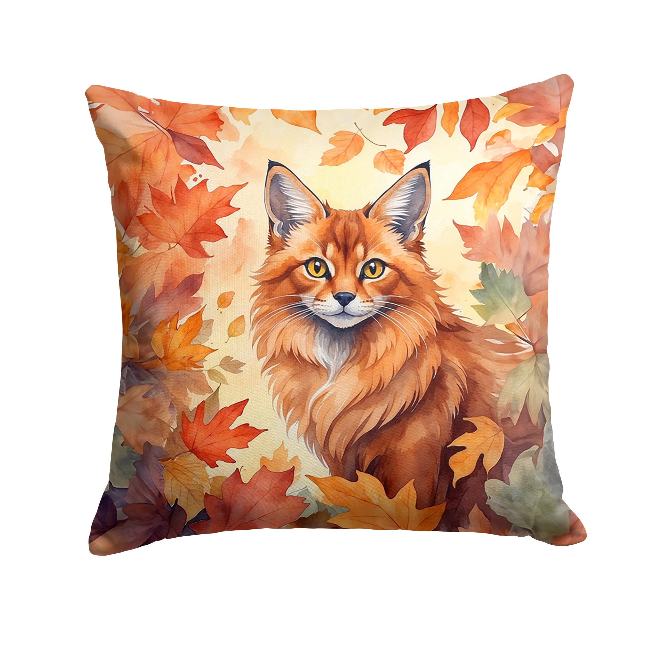 Carolines Treasures Somali Cat in Fall Leaves Throw Pillow Machine Washable, Indoor Outdoor Decorative Pillow for Couch, Bed or Patio, 18Hx18W