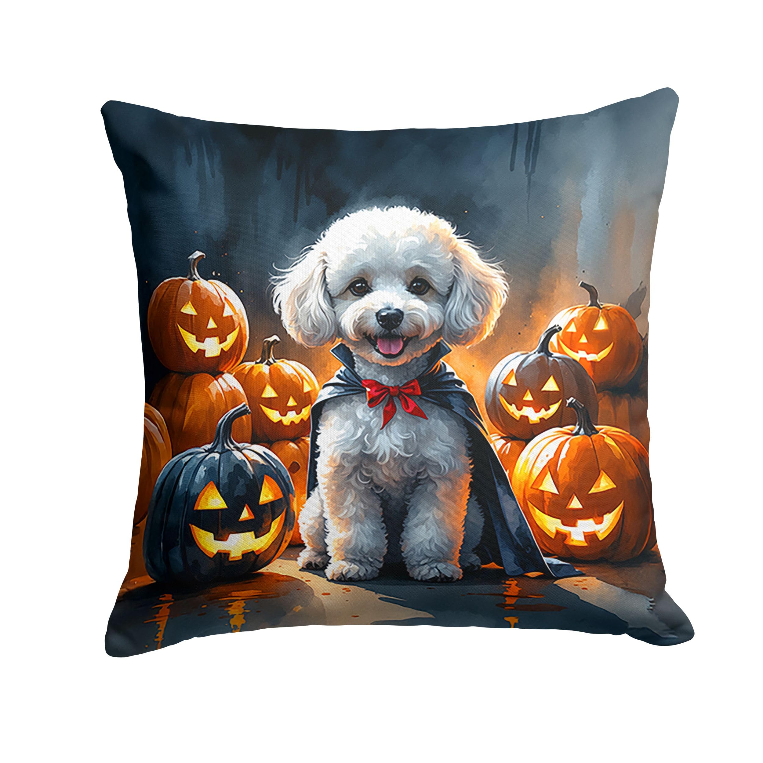Carolines Treasures White Poodle Puppy Halloween Throw Pillow Machine Washable, Indoor Outdoor Decorative Pillow for Couch, Bed or Patio, 18Hx18W