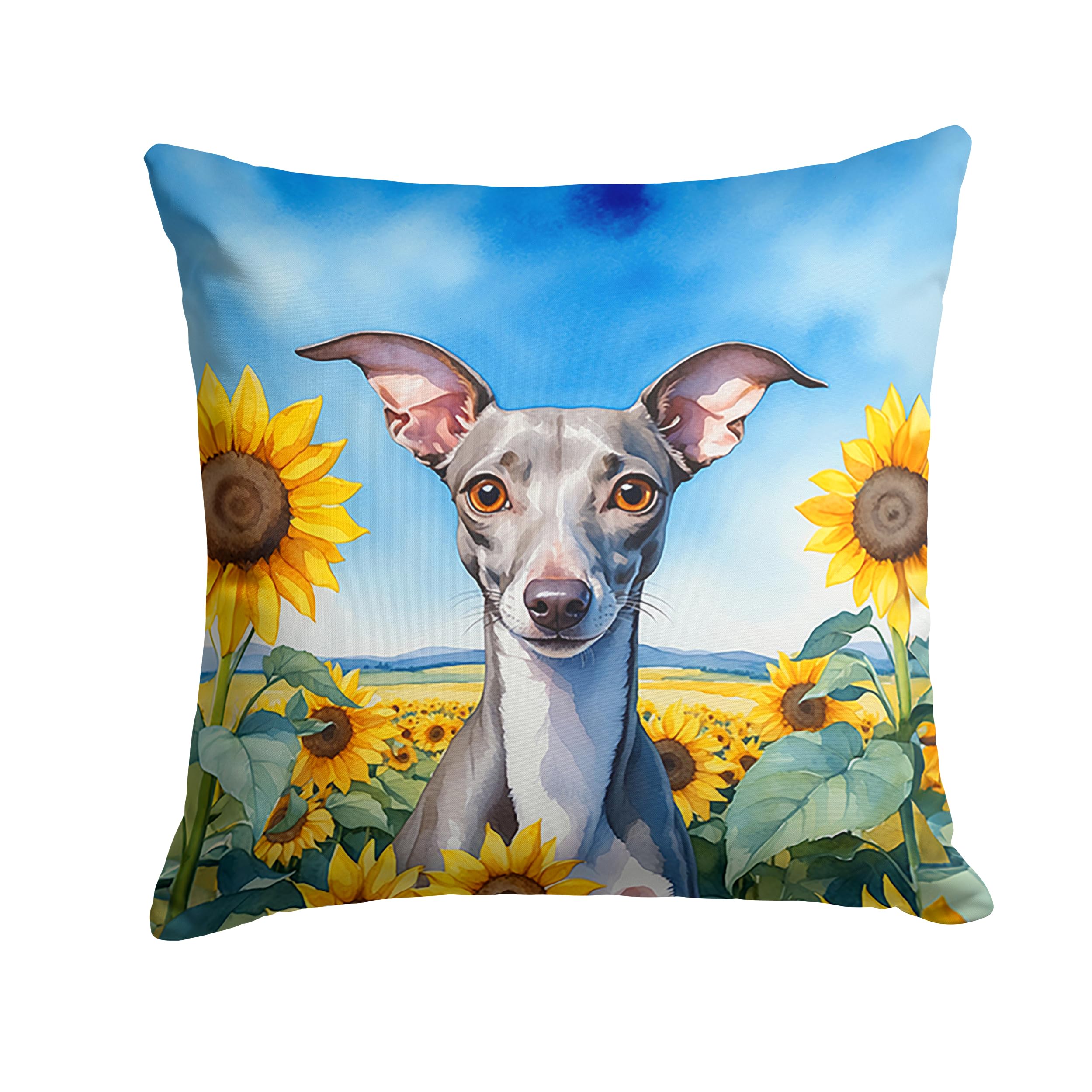 Carolines Treasures in Sunflowers Throw Pillow, 18Hx18W, Italian Greyhound 6101