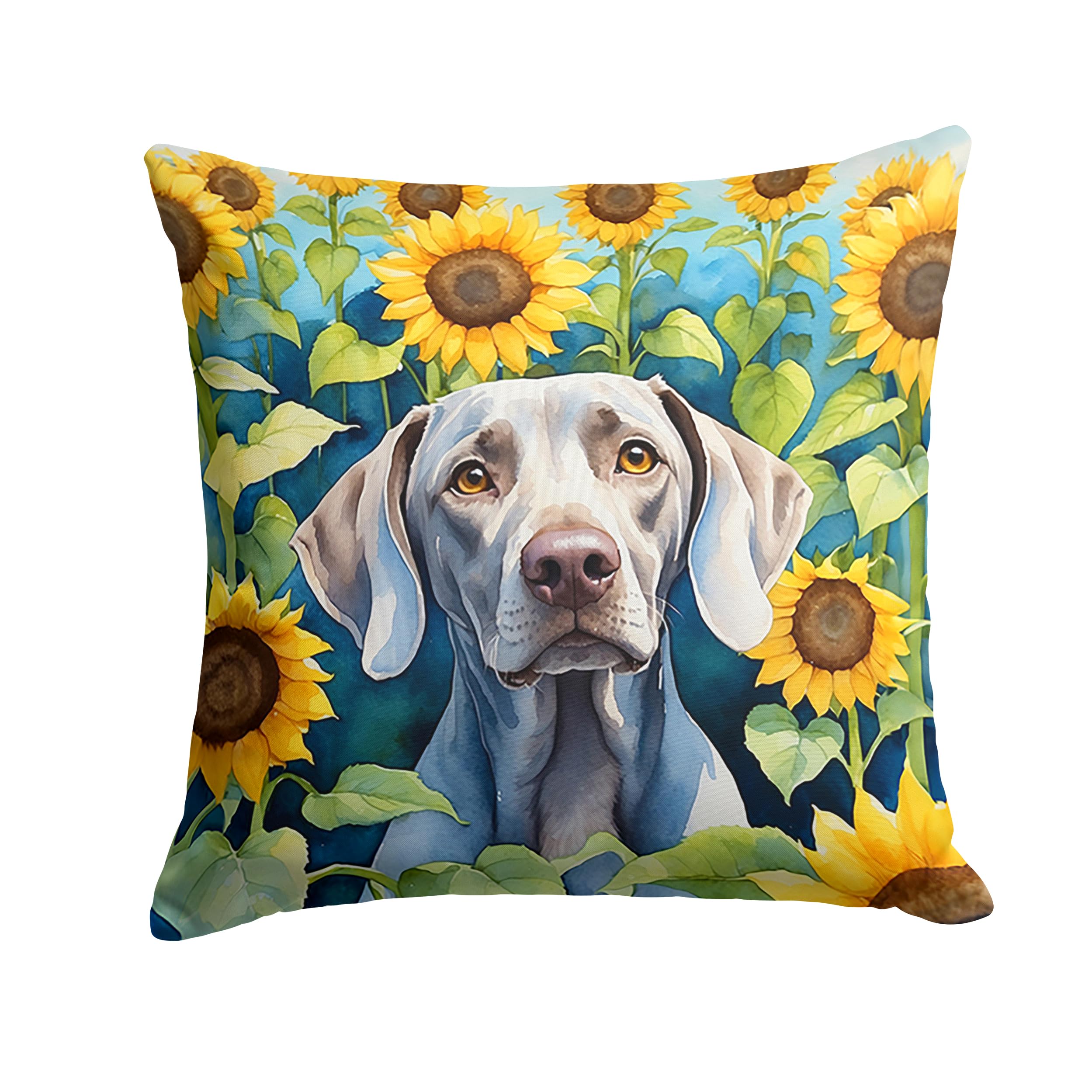 Carolines Treasures in Sunflowers Throw Pillow, 18Hx18W, Weimaraner 6170