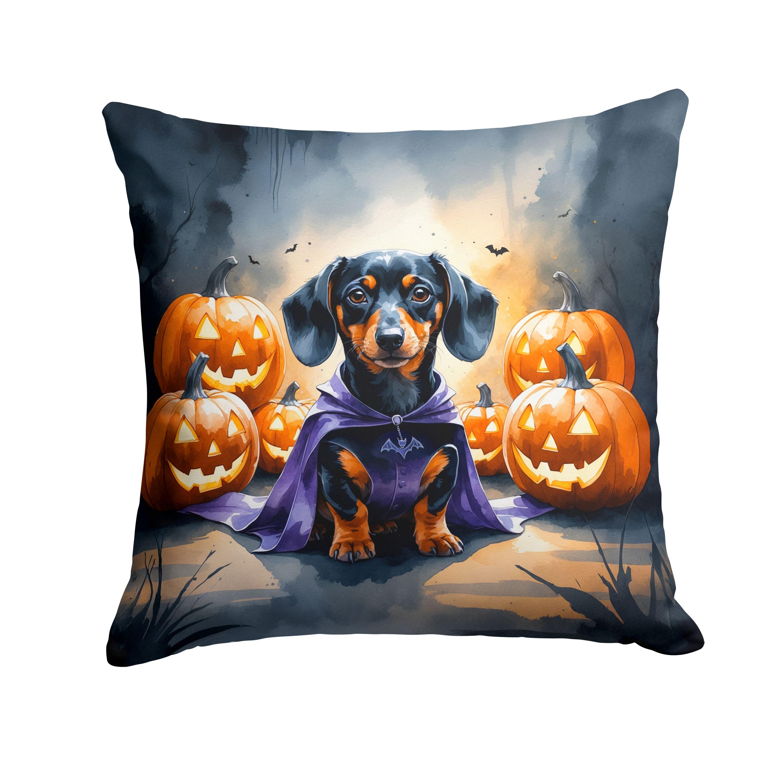 Carolines Treasures Dachshund Puppy Halloween Throw Pillow Machine Washable, Indoor Outdoor Decorative Pillow for Couch, Bed or Patio, 18Hx18W