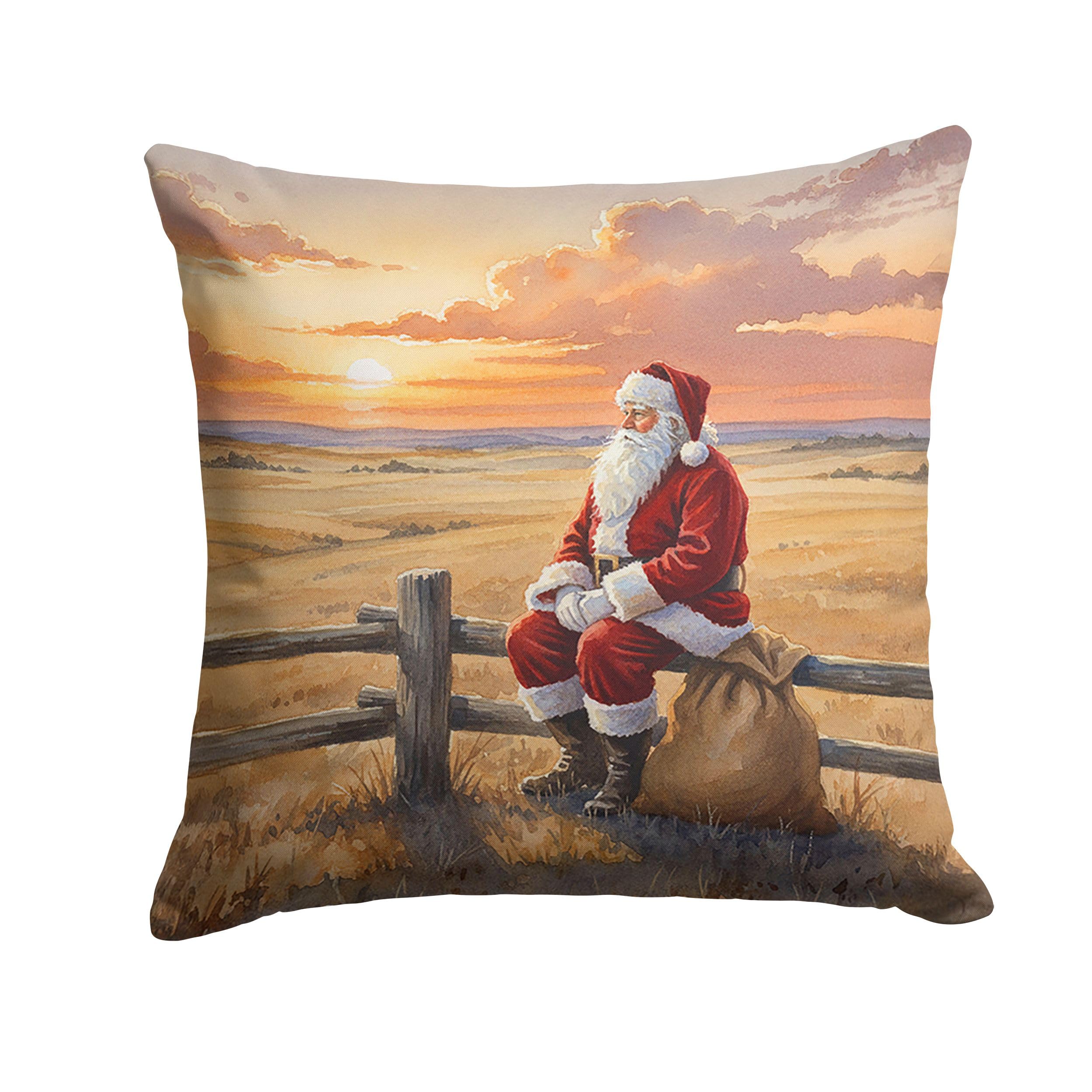 Carolines Treasures Santa Claus Watching The Sunset on The Prairie Christmas Throw Pillow Decorative Indoor Outdoor Accent Cushion for Couch, Bed or Patio, 14Hx14W