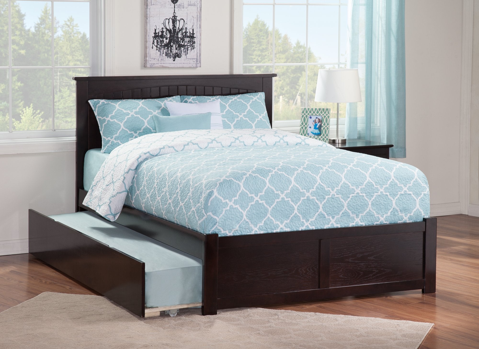 Nantucket Queen Solid Wood Platform Bed with Footboard & Twin XL Trundle in Espresso