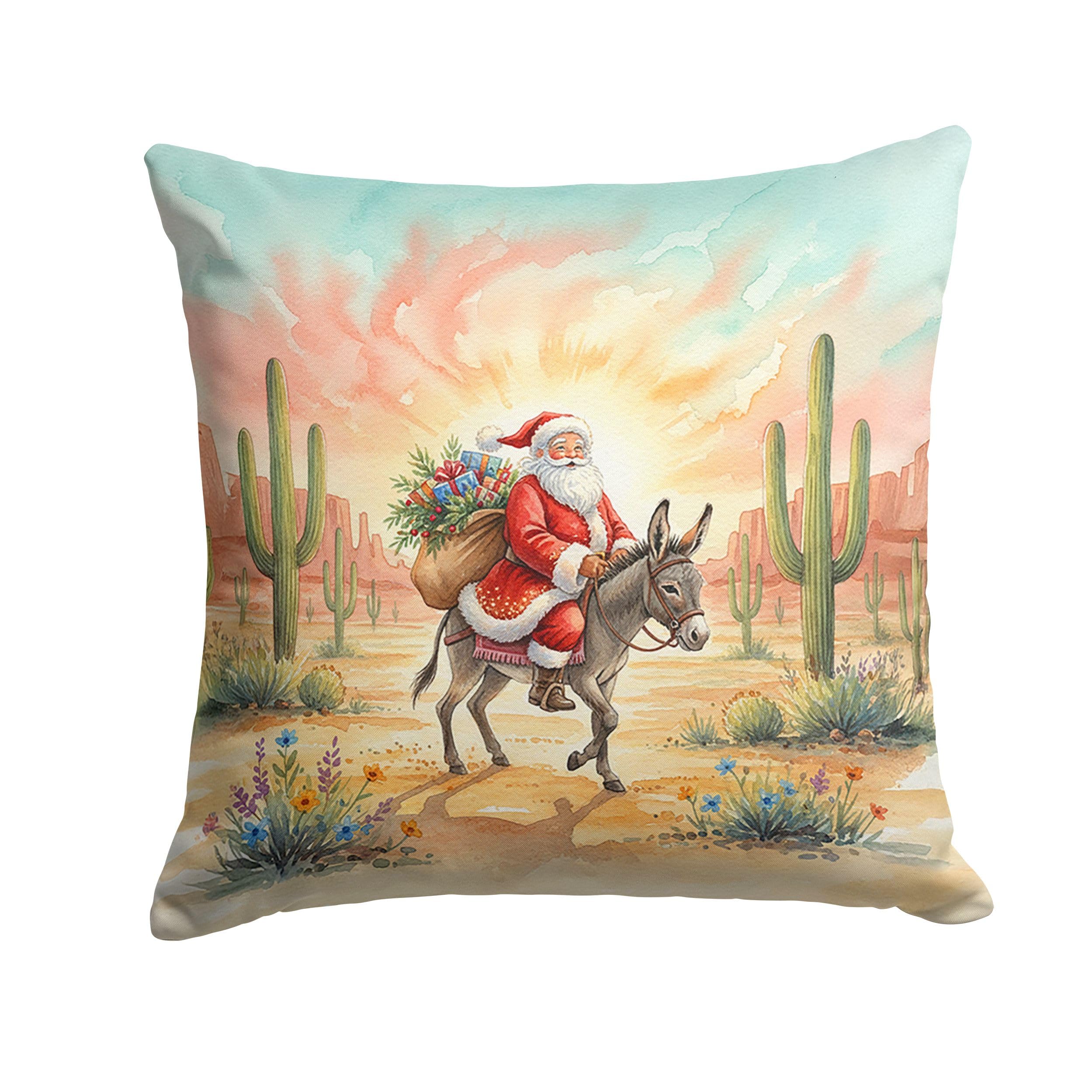 Carolines Treasures Santa Claus Riding a Burro Christmas Throw Pillow Decorative Indoor Outdoor Accent Cushion for Couch, Bed or Patio, 14Hx14W