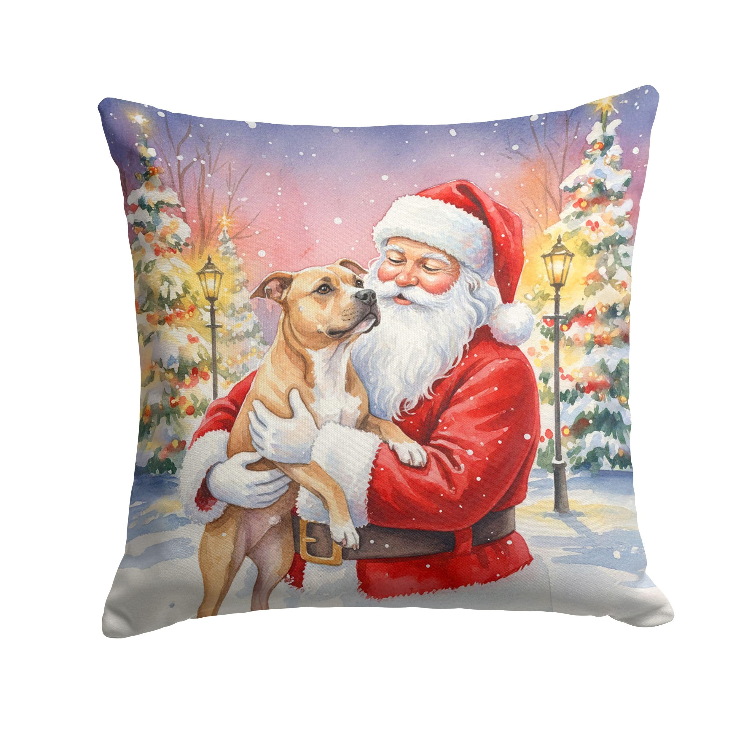Carolines Treasures Pit Bull Terrier with Santa Claus Throw Pillow Decorative Indoor Outdoor Accent Cushion for Couch, Bed or Patio, 18Hx18W