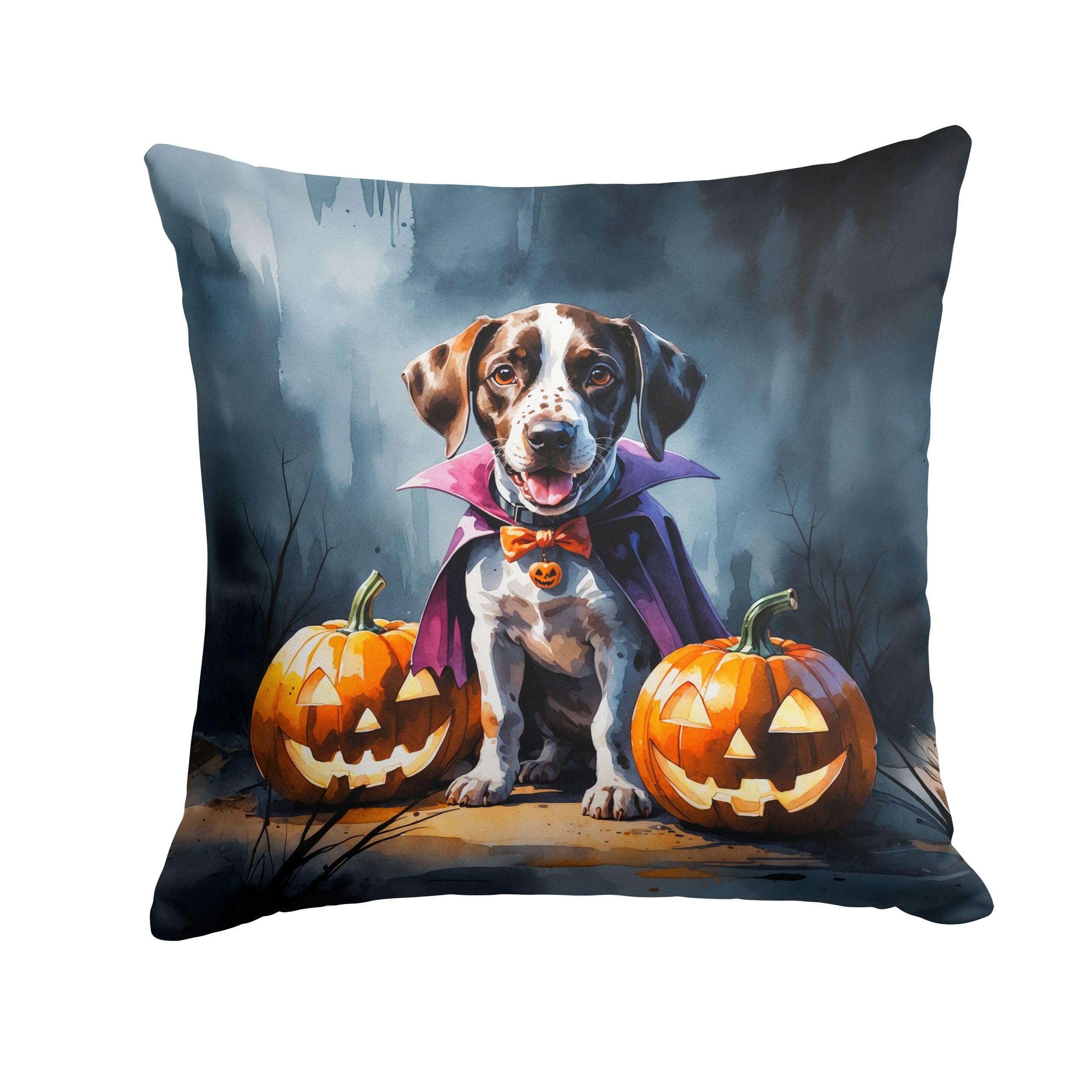 Carolines Treasures German Shorthaired Pointer Puppy Halloween Throw Pillow Machine Washable, Indoor Outdoor Decorative Pillow for Couch, Bed or Patio, 18Hx18W