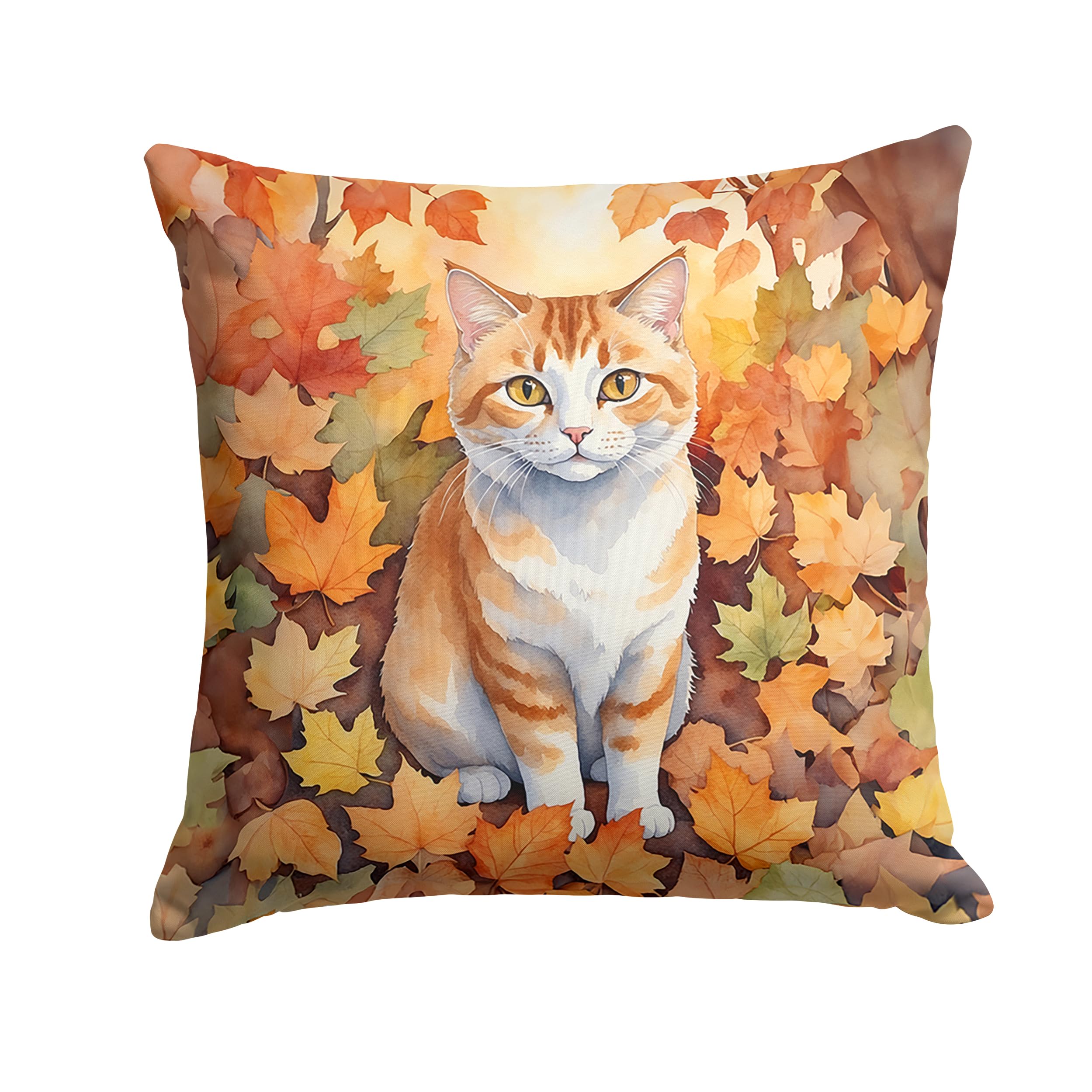 Carolines Treasures Manx Cat in Fall Leaves Throw Pillow Machine Washable, Indoor Outdoor Decorative Pillow for Couch, Bed or Patio, 18Hx18W