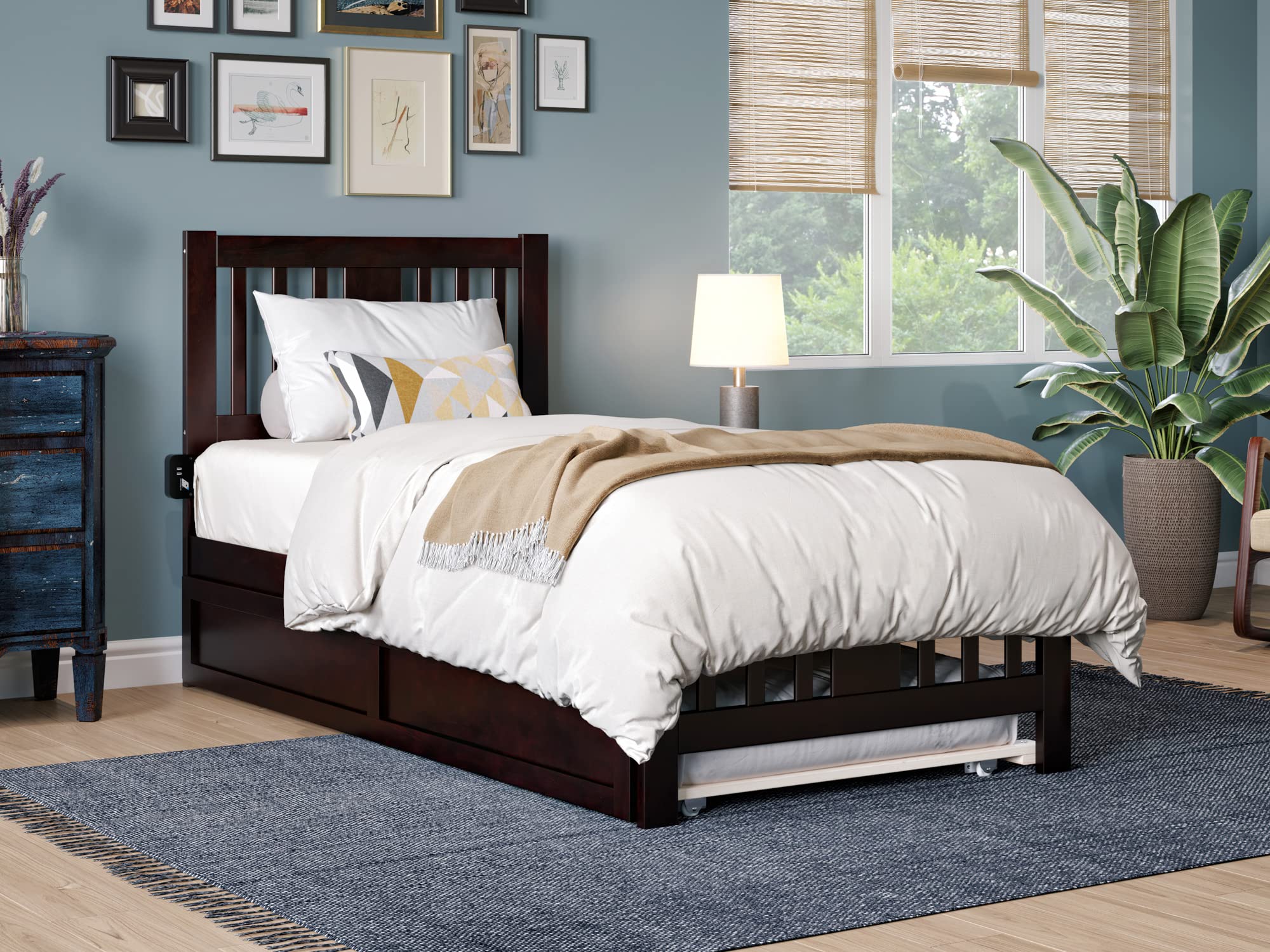 Tahoe Twin Platform Bed with Matching Footboard & Twin Trundle in Espresso