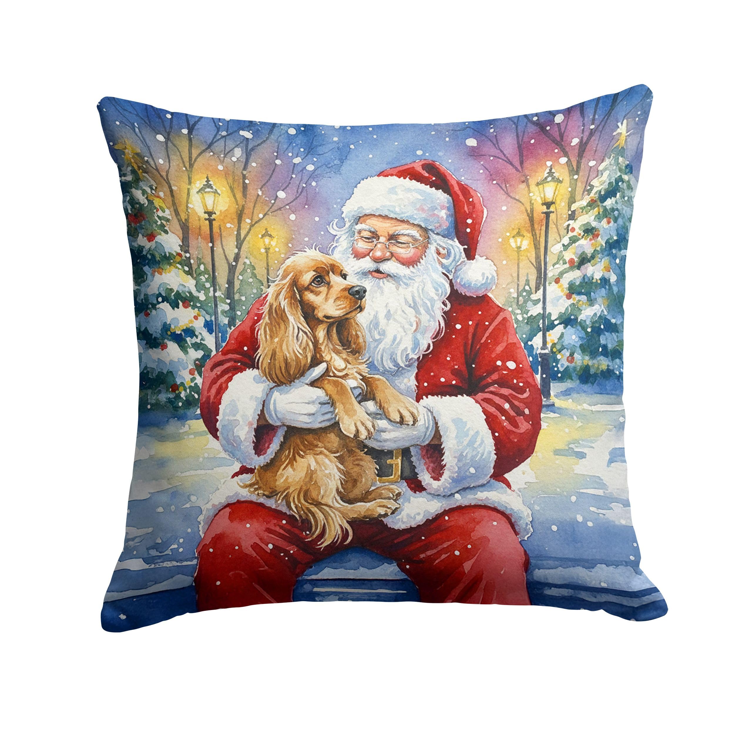 Carolines Treasures Cocker Spaniel with Santa Claus Throw Pillow Decorative Indoor Outdoor Accent Cushion for Couch, Bed or Patio, 18Hx18W