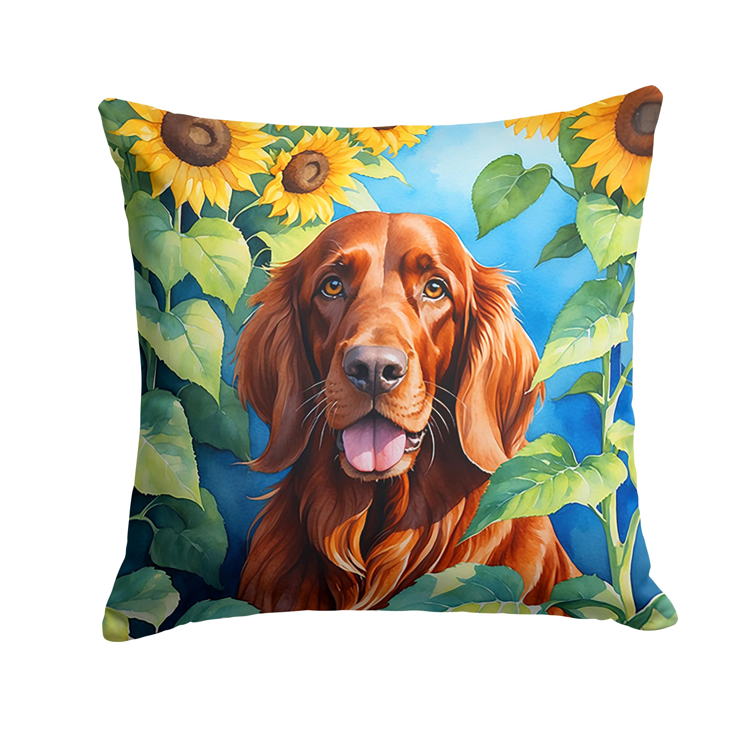 Carolines Treasures in Sunflowers Throw Pillow, 18Hx18W, Irish Setter 6098