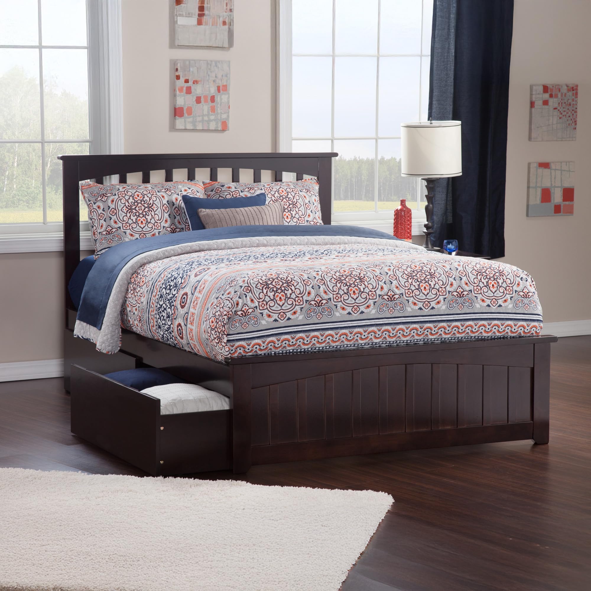 Mission Full Platform Bed with Matching Foot Board with 2 Urban Bed Drawers in White
