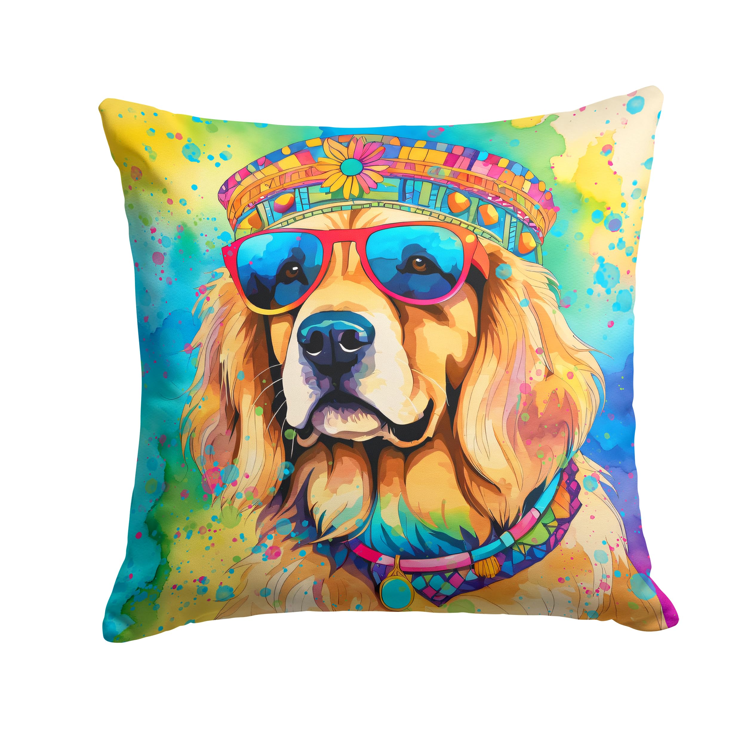 Golden Retriever Hippie Dawg Throw Pillow