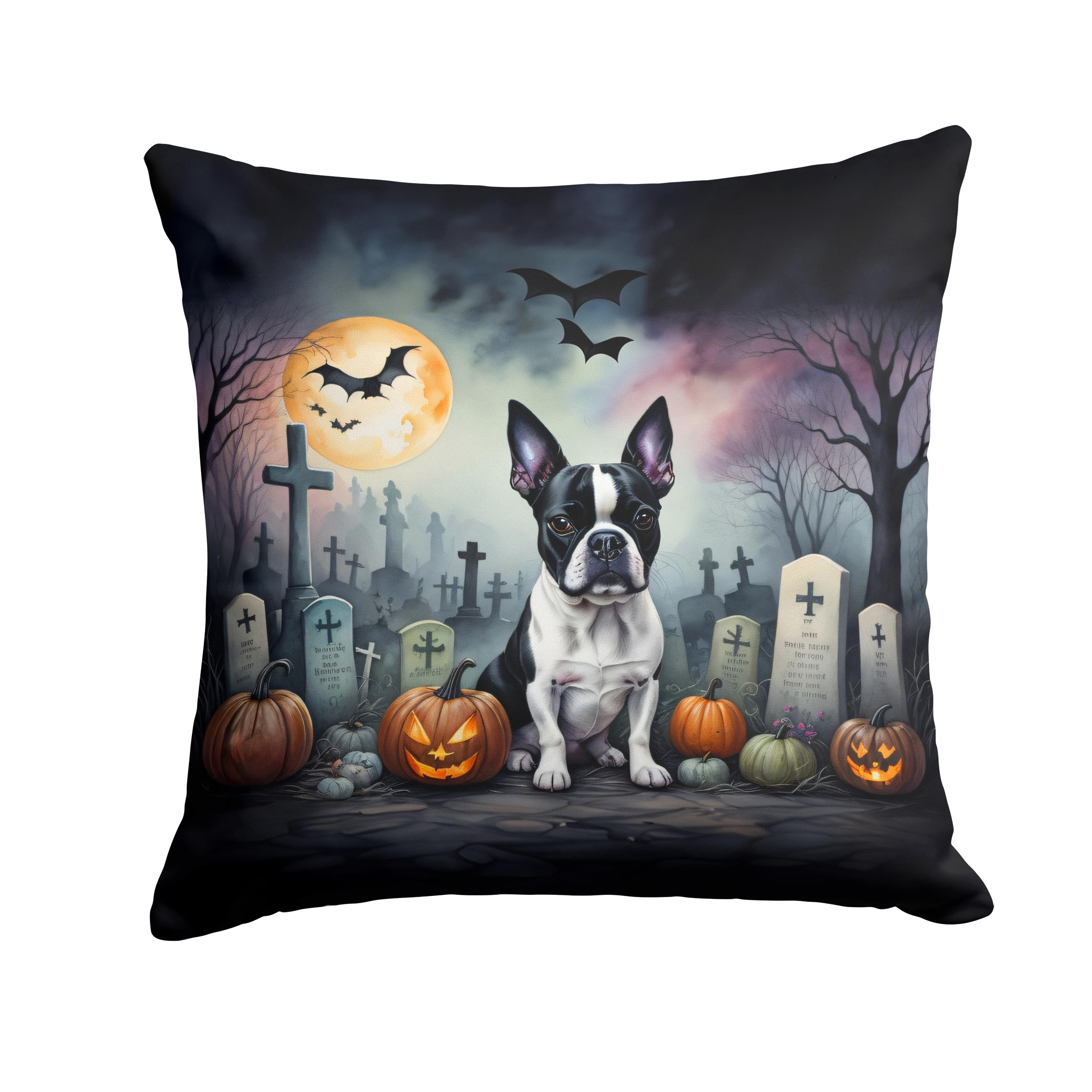 Boston Terrier Spooky Halloween Throw Pillow
