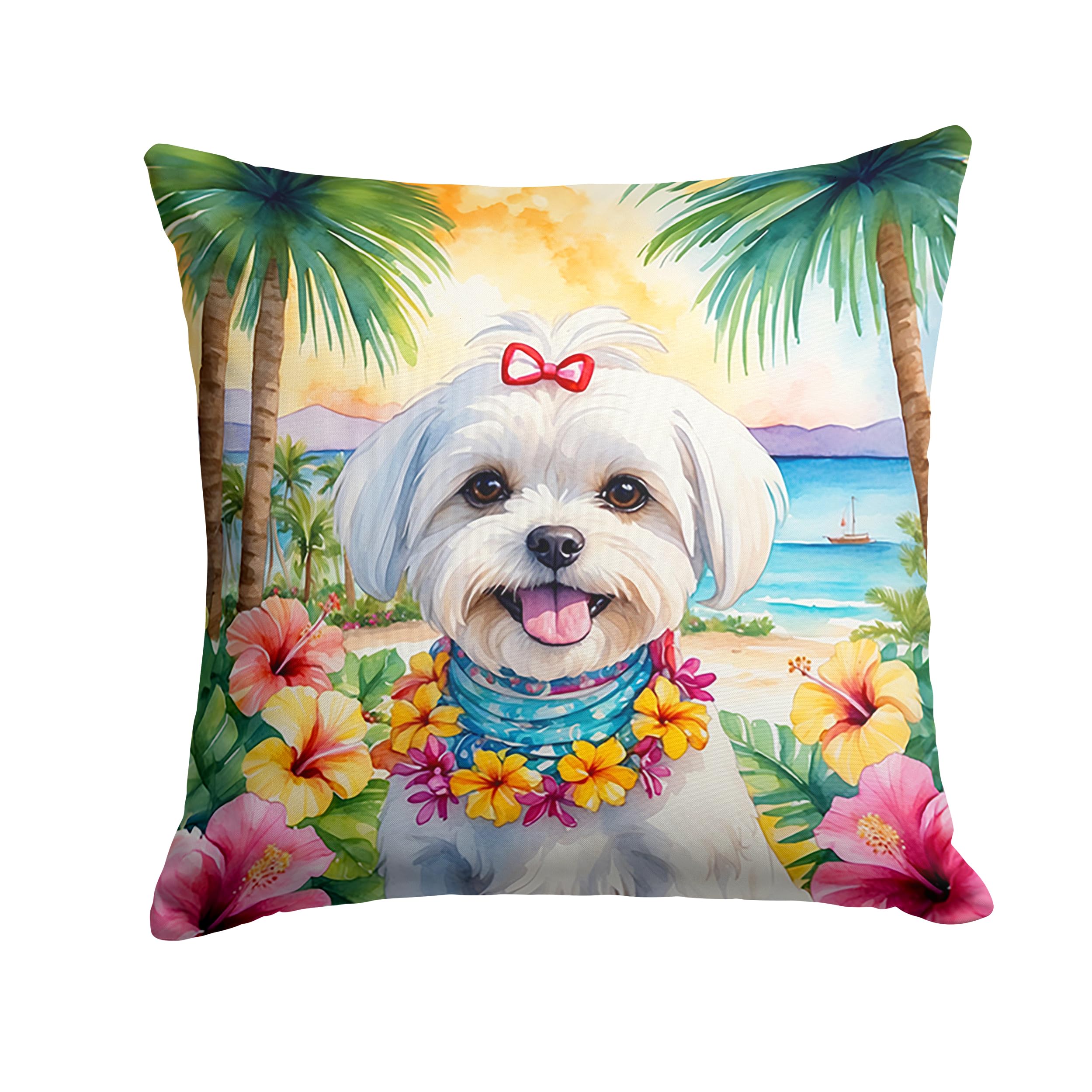 Maltese Luau Throw Pillow