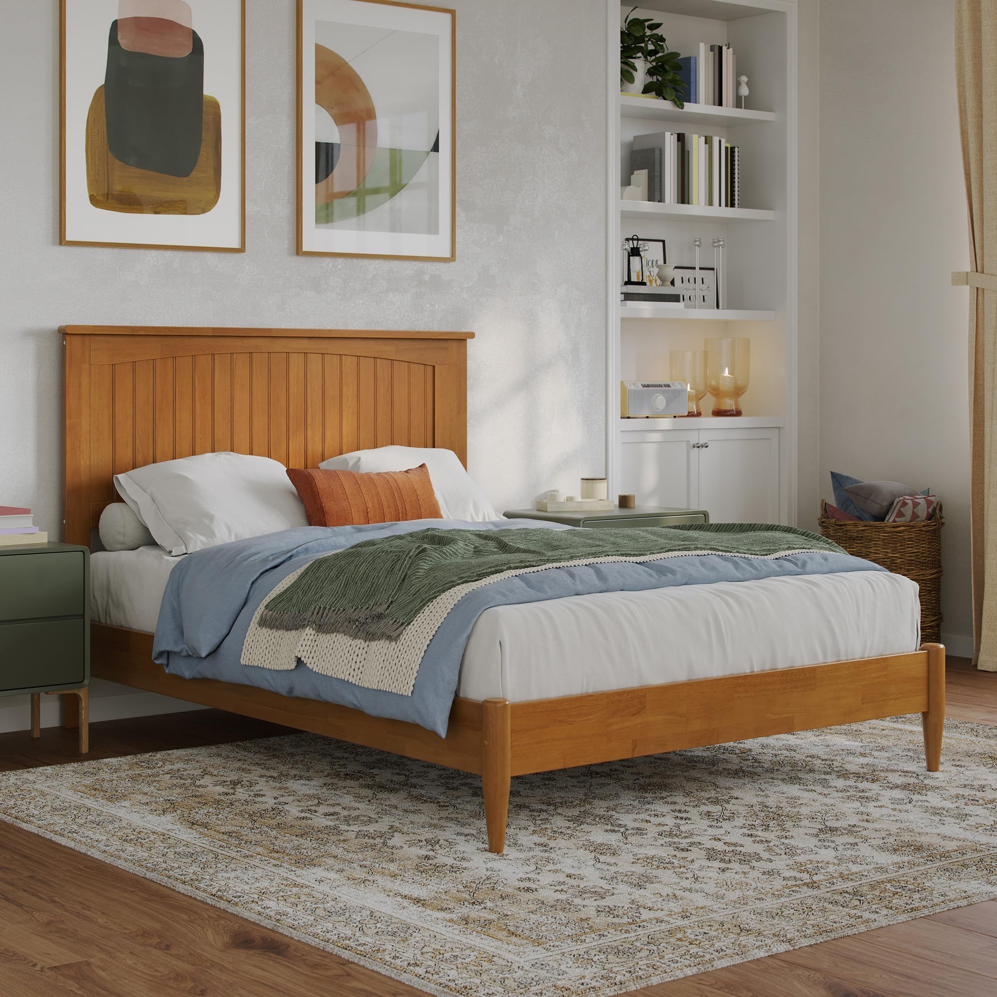 Naples Full Solid Wood Low Profile Platform Bed in Light Toffee