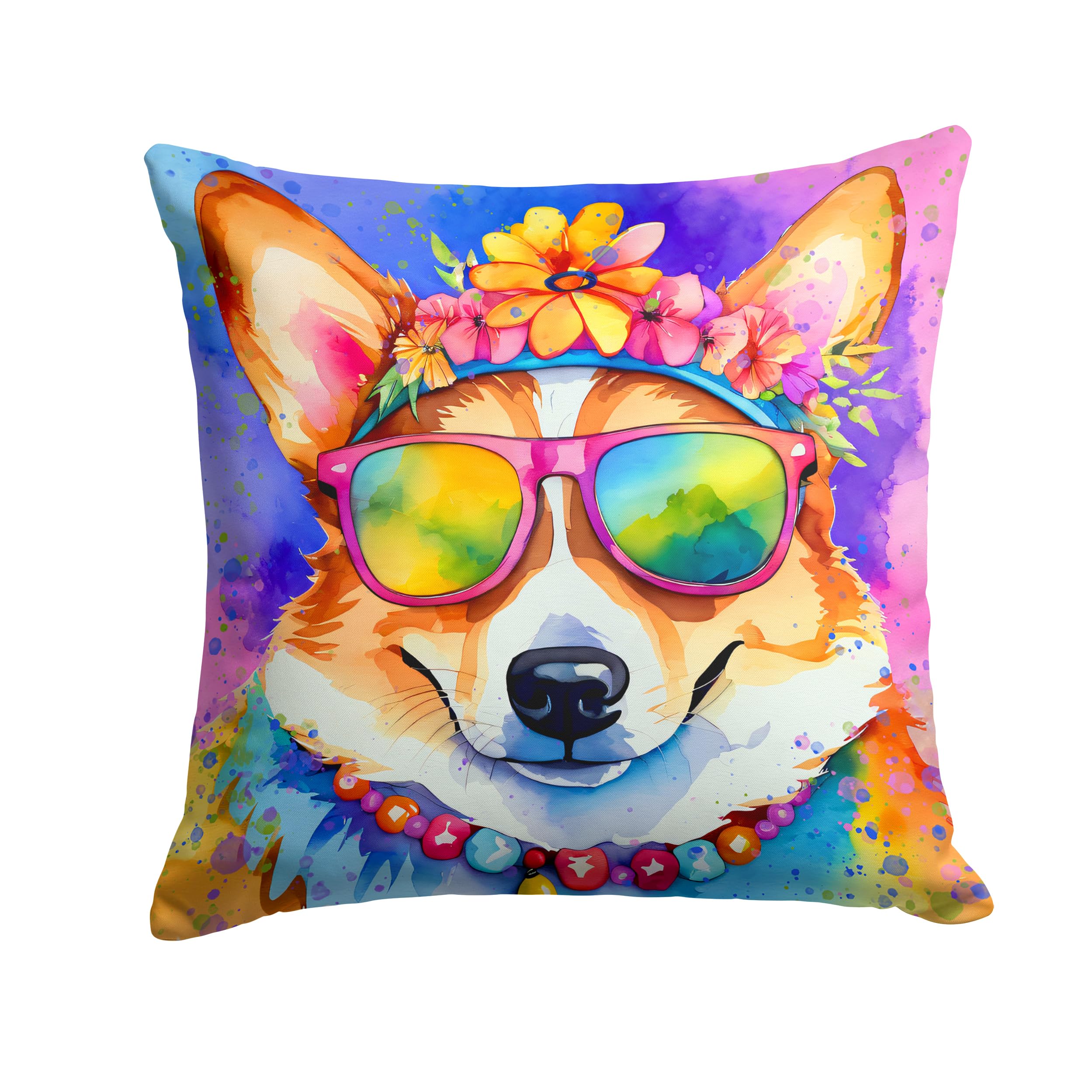 Corgi Hippie Dawg Throw Pillow