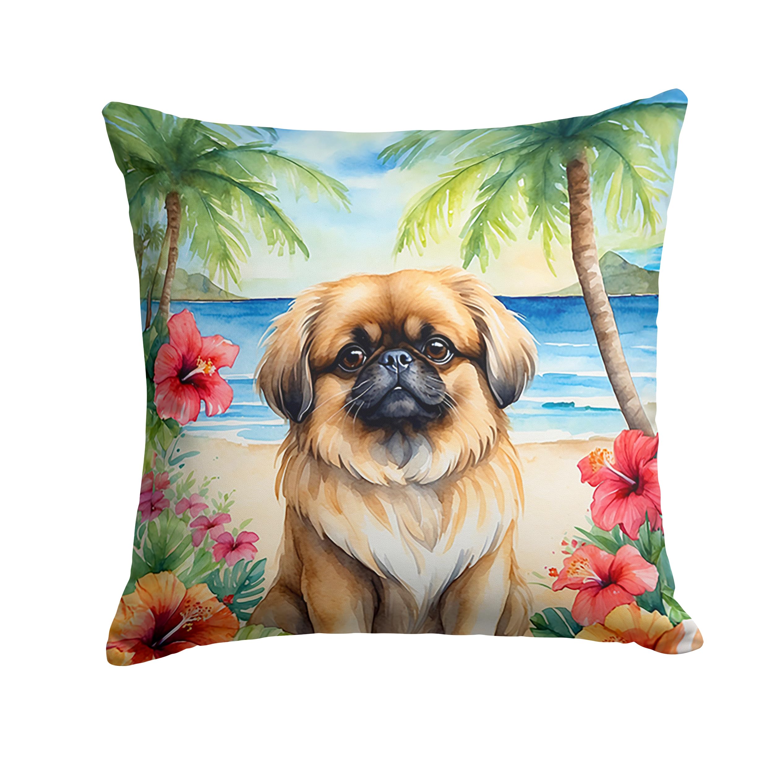 Carolines Treasures Luau Party Decorative Throw Pillow, 18Hx18W, Pekingese 6488
