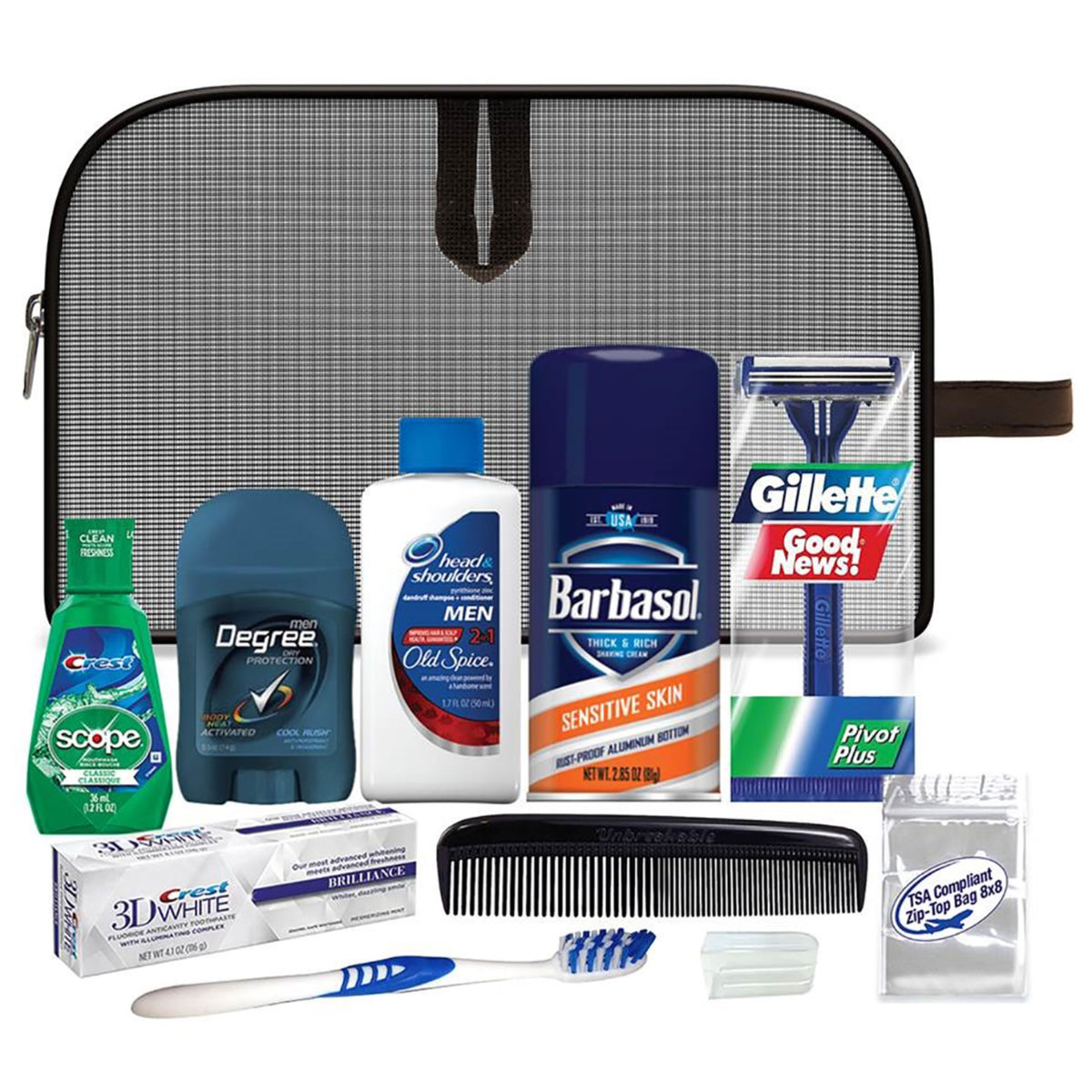 Man On The Go 10Pc Travel Kit Mesh Bag