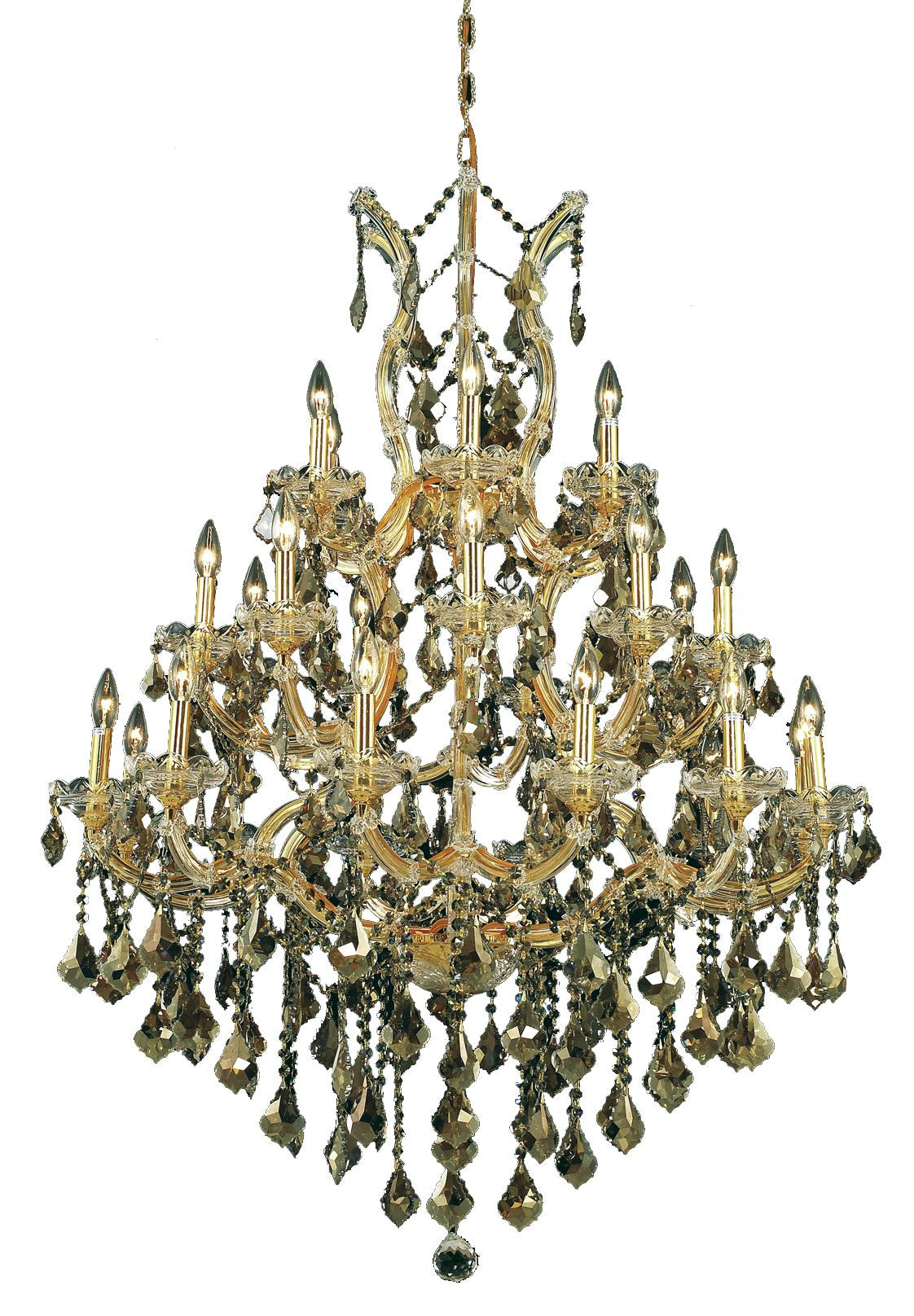 Maria Theresa 28 light Gold Chandelier Golden Teak (Smoky) Royal Cut Crystal
