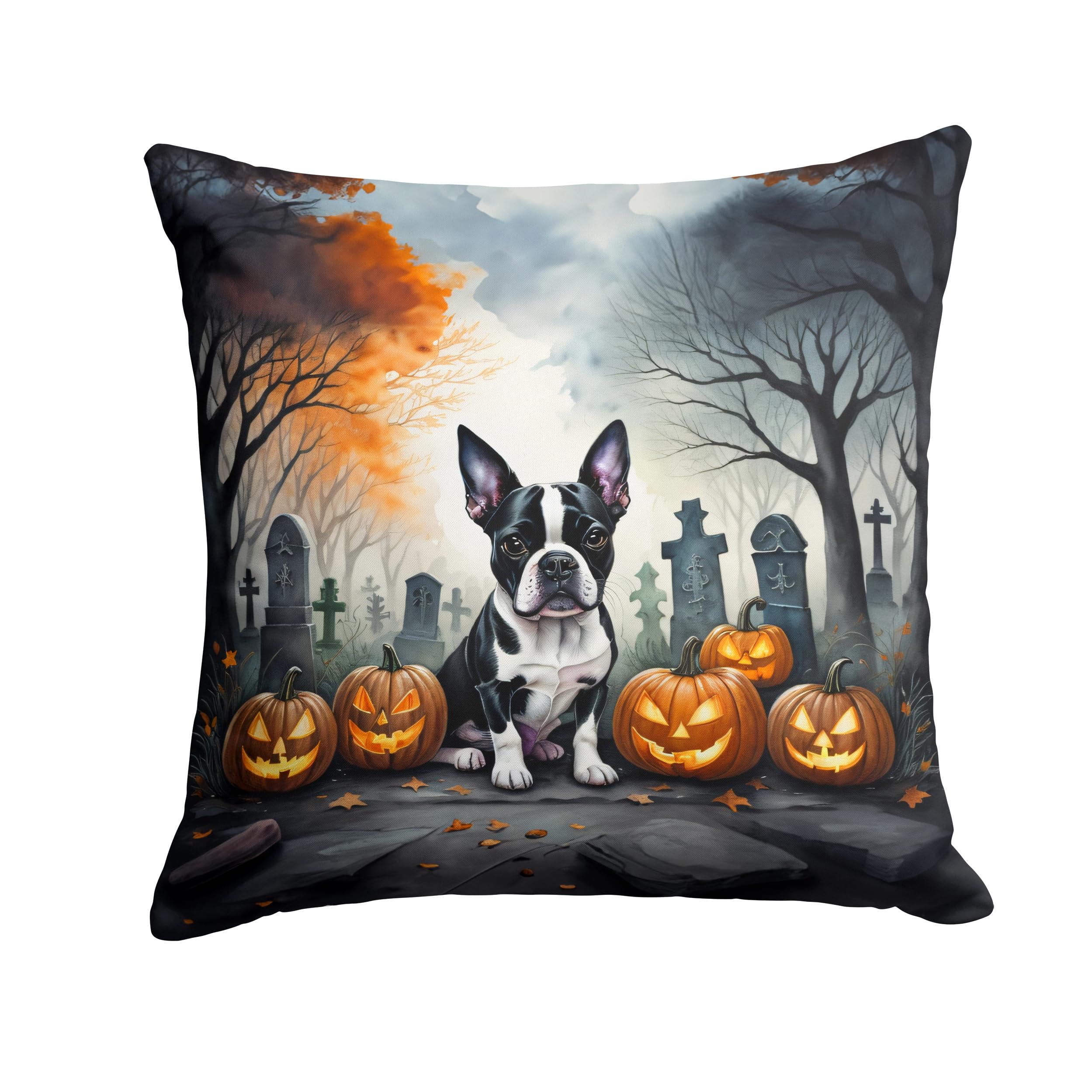 Boston Terrier Spooky Halloween Throw Pillow