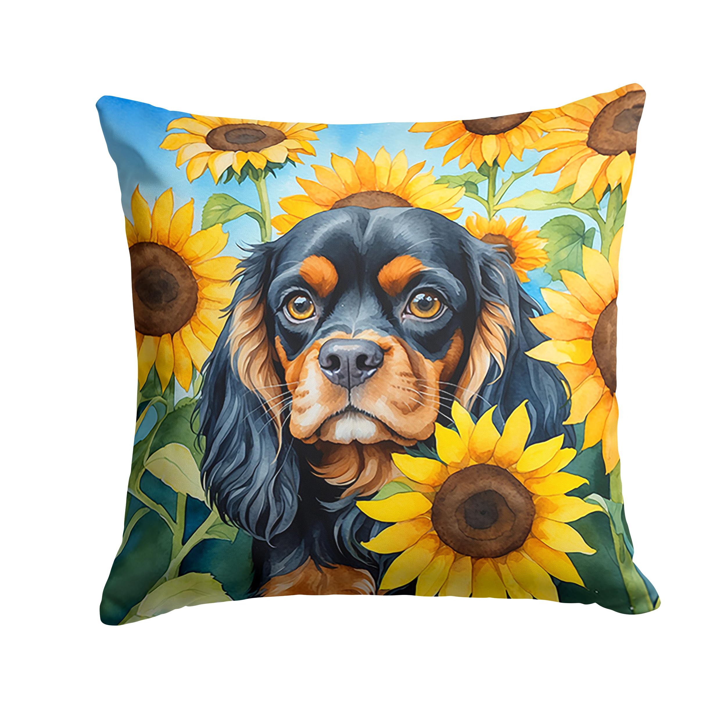 Cavalier Spaniel in Sunflowers Throw Pillow