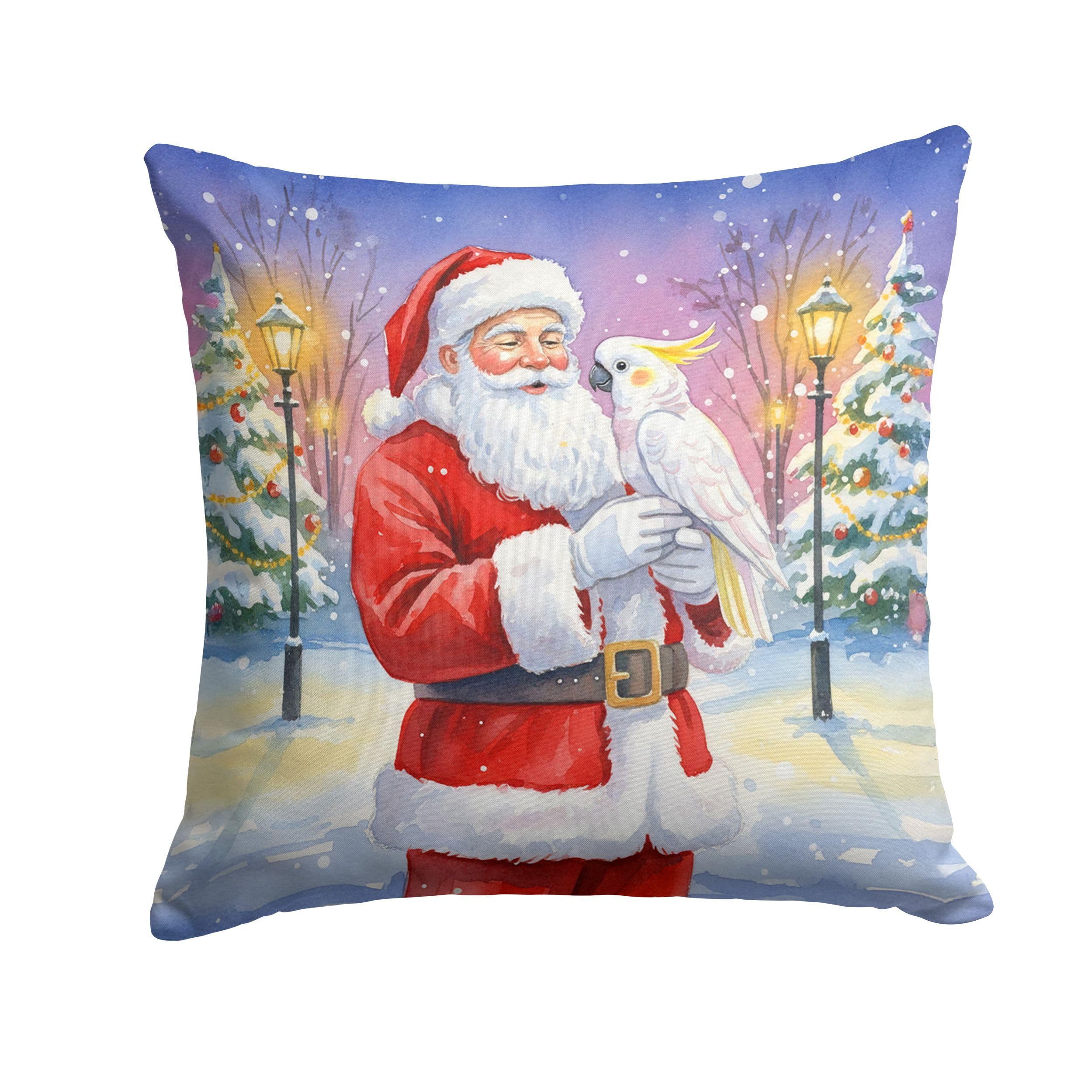 Carolines Treasures Cockatoo with Santa Claus Throw Pillow Decorative Indoor Outdoor Accent Cushion for Couch, Bed or Patio, 18Hx18W