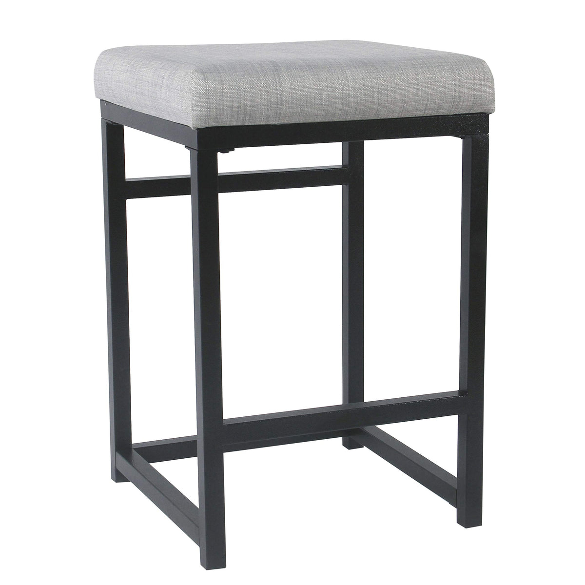 Benjara Metal Counter Stool With Fabric Upholstered Padded Seat, Gray And Black