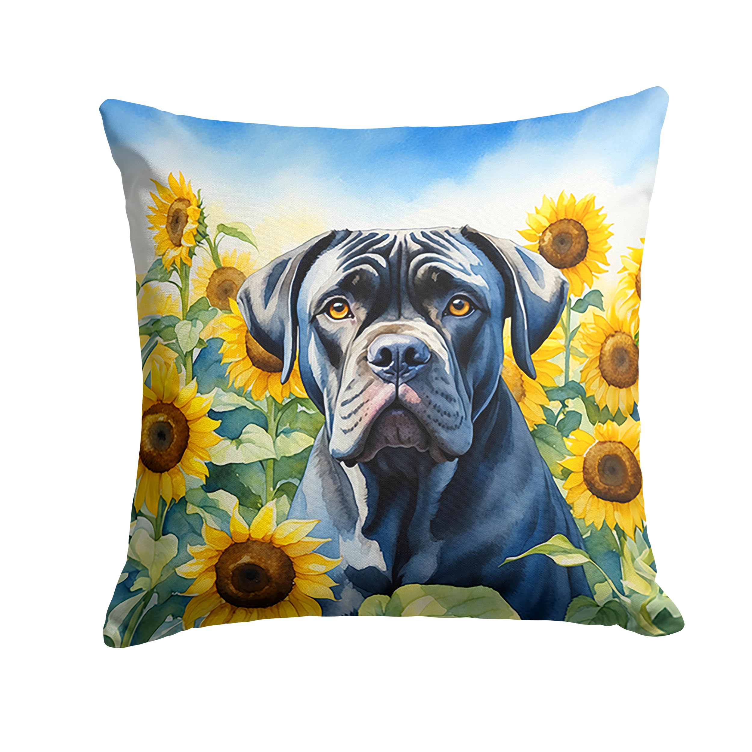Carolines Treasures in Sunflowers Throw Pillow, 14Hx14W, Cane Corso 6045