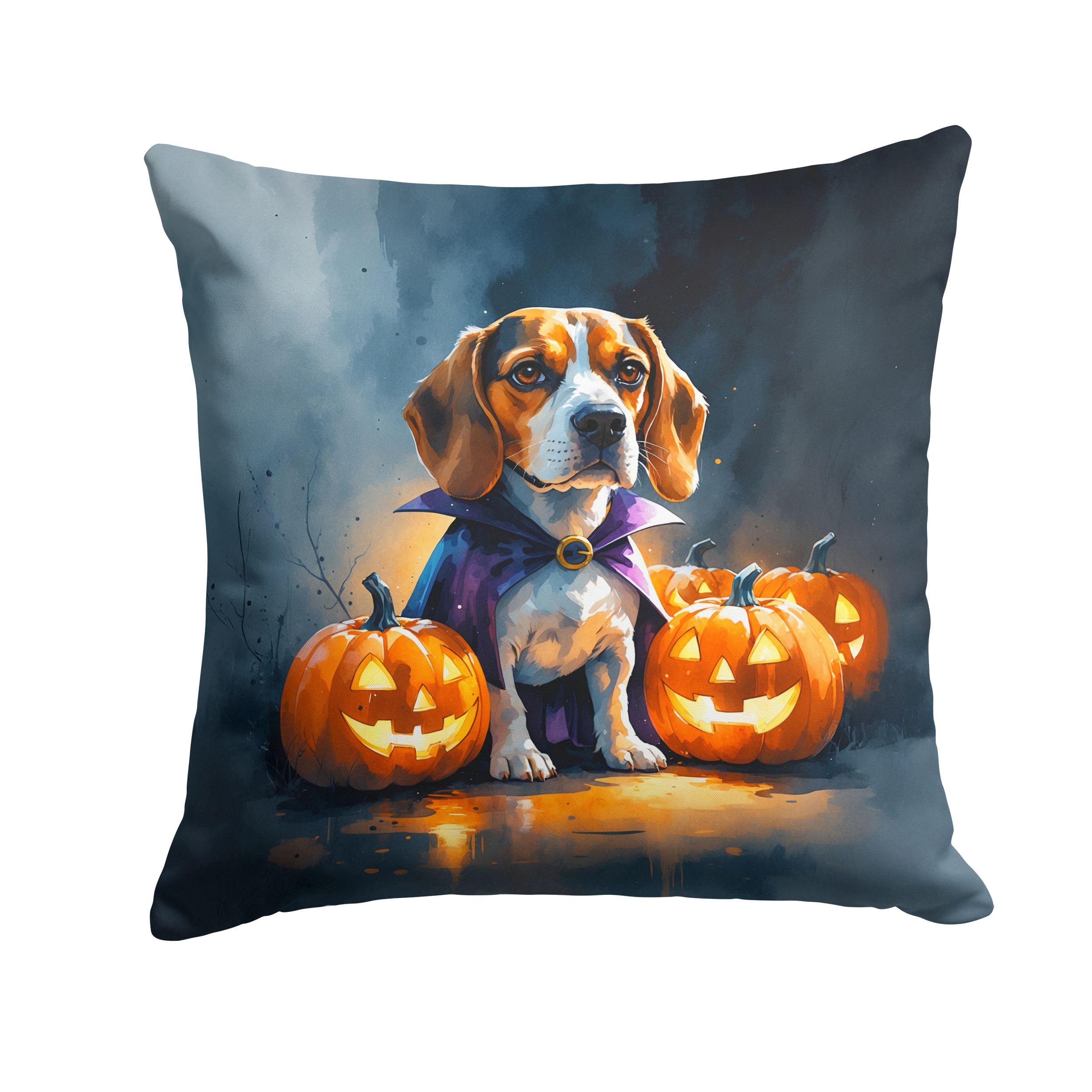 Carolines Treasures Beagle Puppy Halloween Throw Pillow Machine Washable, Indoor Outdoor Decorative Pillow for Couch, Bed or Patio, 14Hx14W