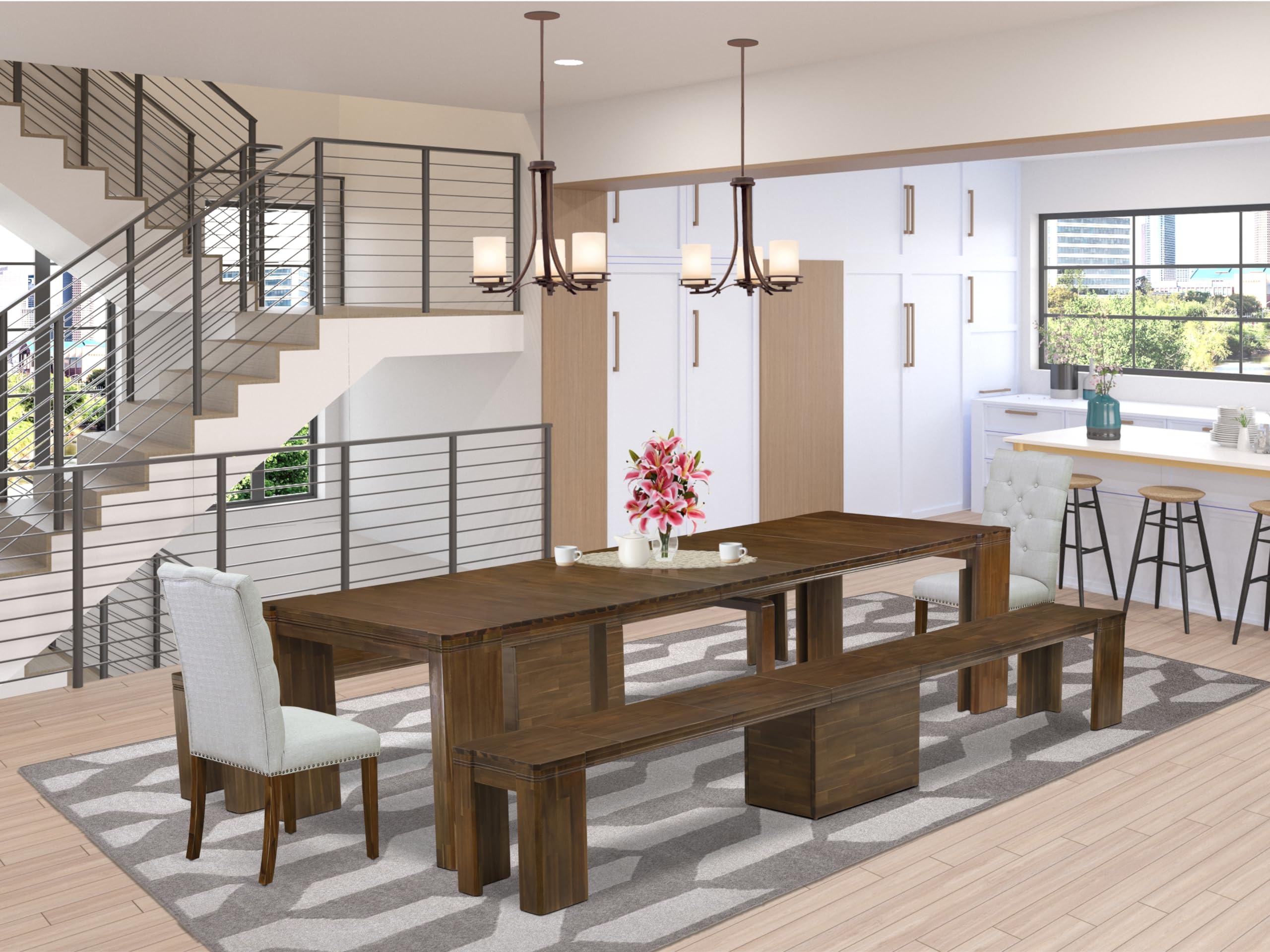 5 Pieces Extendable Dining Set Includes a Rectangle Kitchen Table