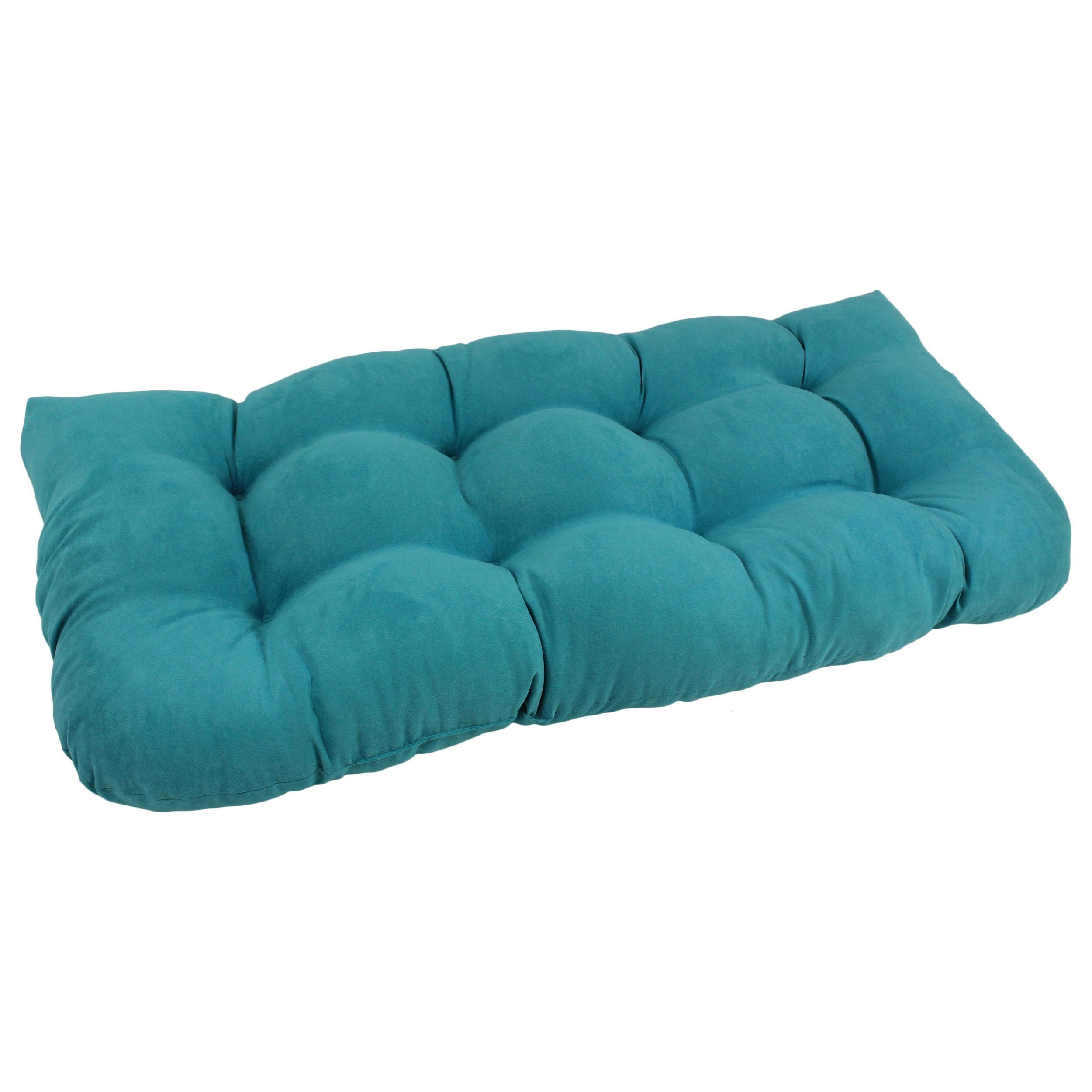42-inch by 19-inch U-Shaped Micro Suede Polyester Tufted Settee/Bench Cushion - Aqua Blue