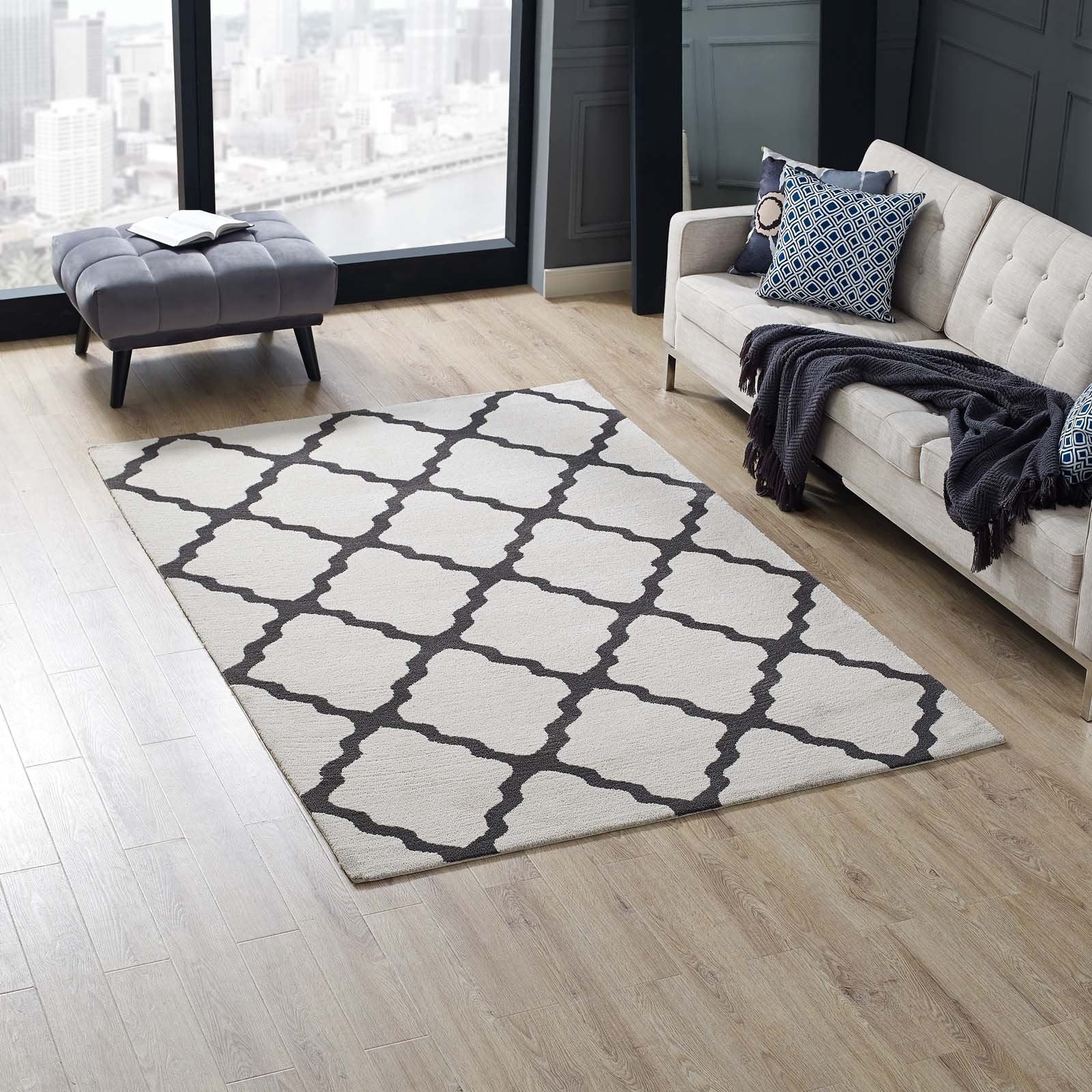 Marja Moroccan Trellis 5x8 Area Rug - Ivory and Charcoal