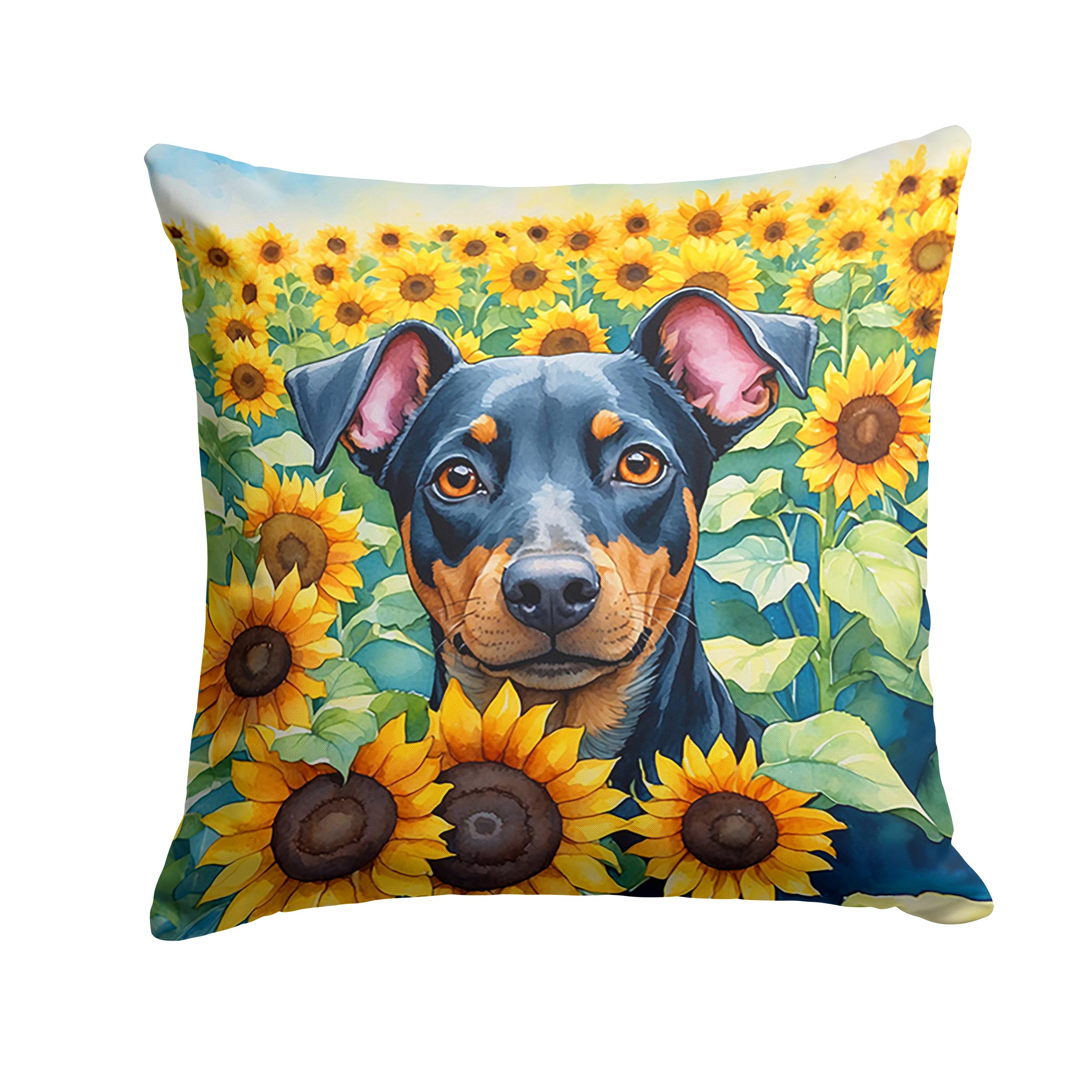 Manchester Terrier In Sunflowers Throw Pillow