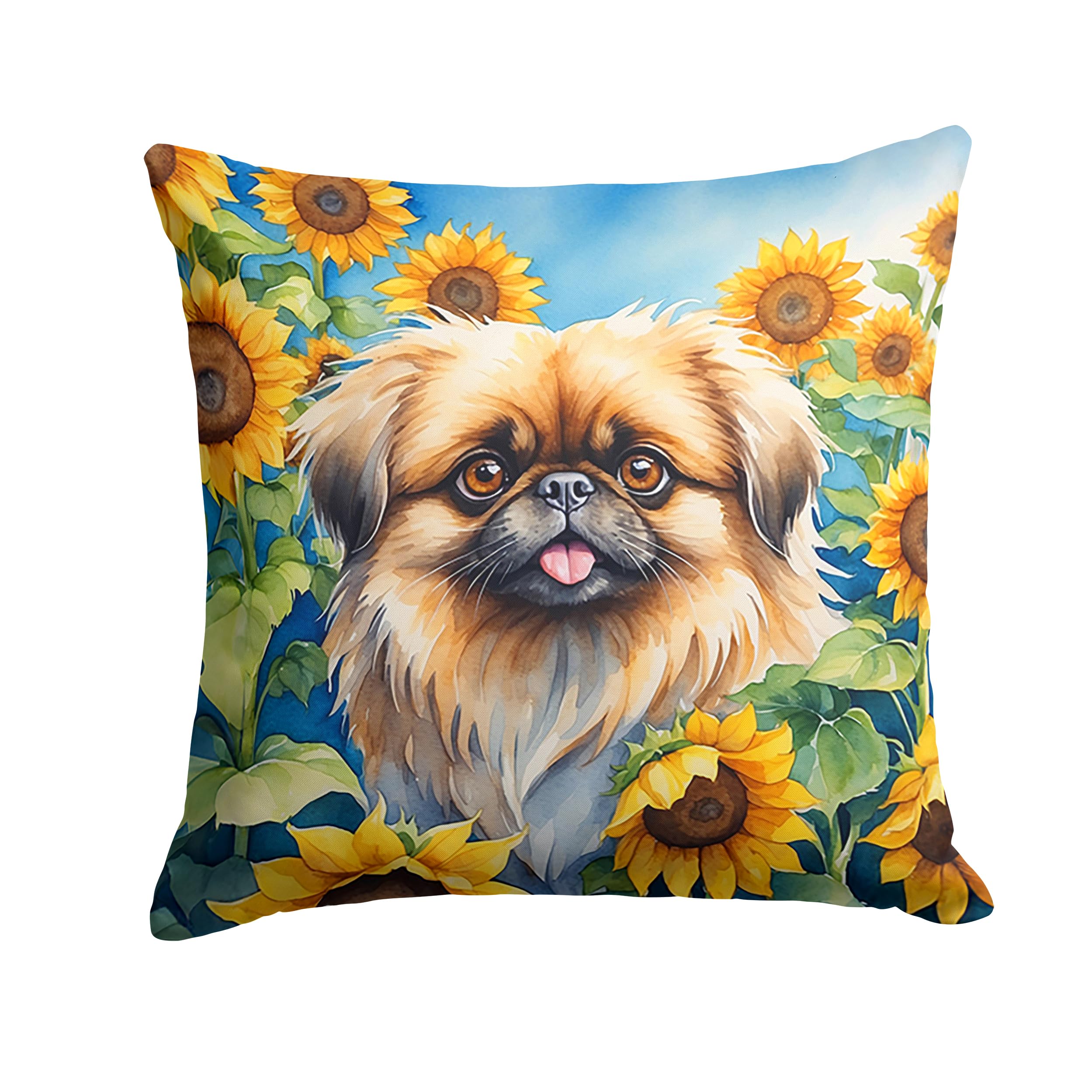 Carolines Treasures in Sunflowers Throw Pillow, 18Hx18W, Pekingese 6132