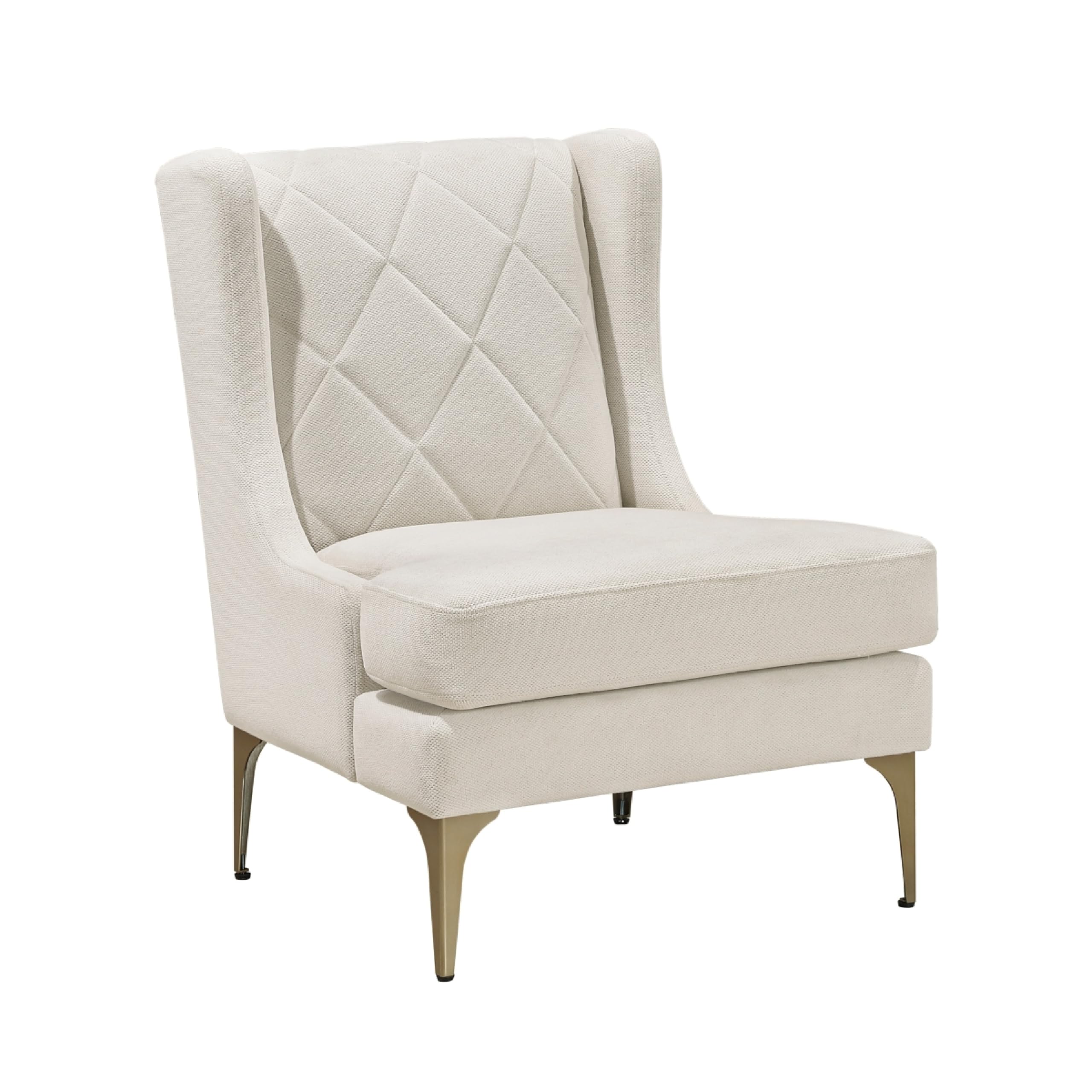 Svy Wingback Accent Chair, Taupe Chenille Cushion, Gold Metal Legs