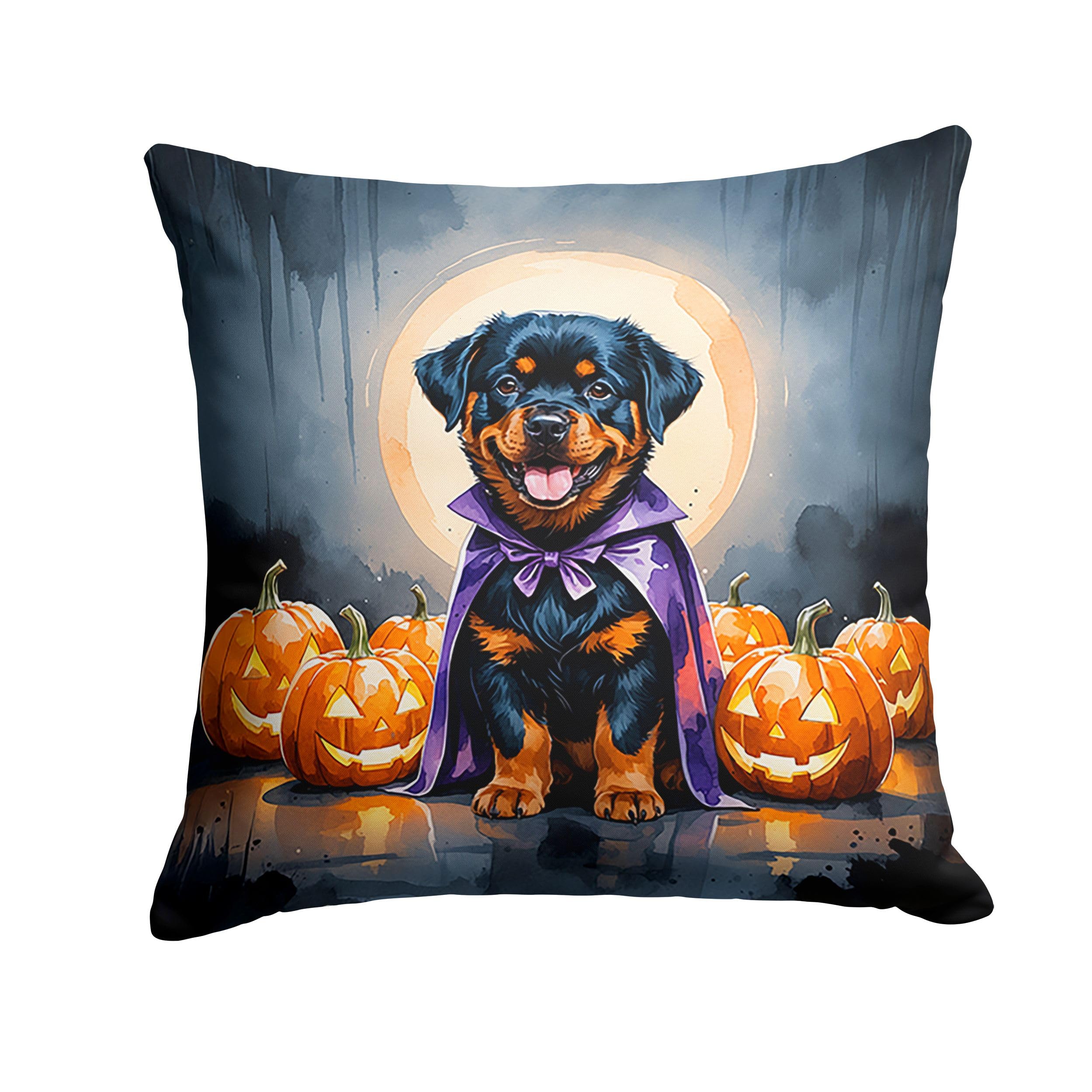 Carolines Treasures Rottweiler Puppy Halloween Throw Pillow Machine Washable, Indoor Outdoor Decorative Pillow for Couch, Bed or Patio, 18Hx18W