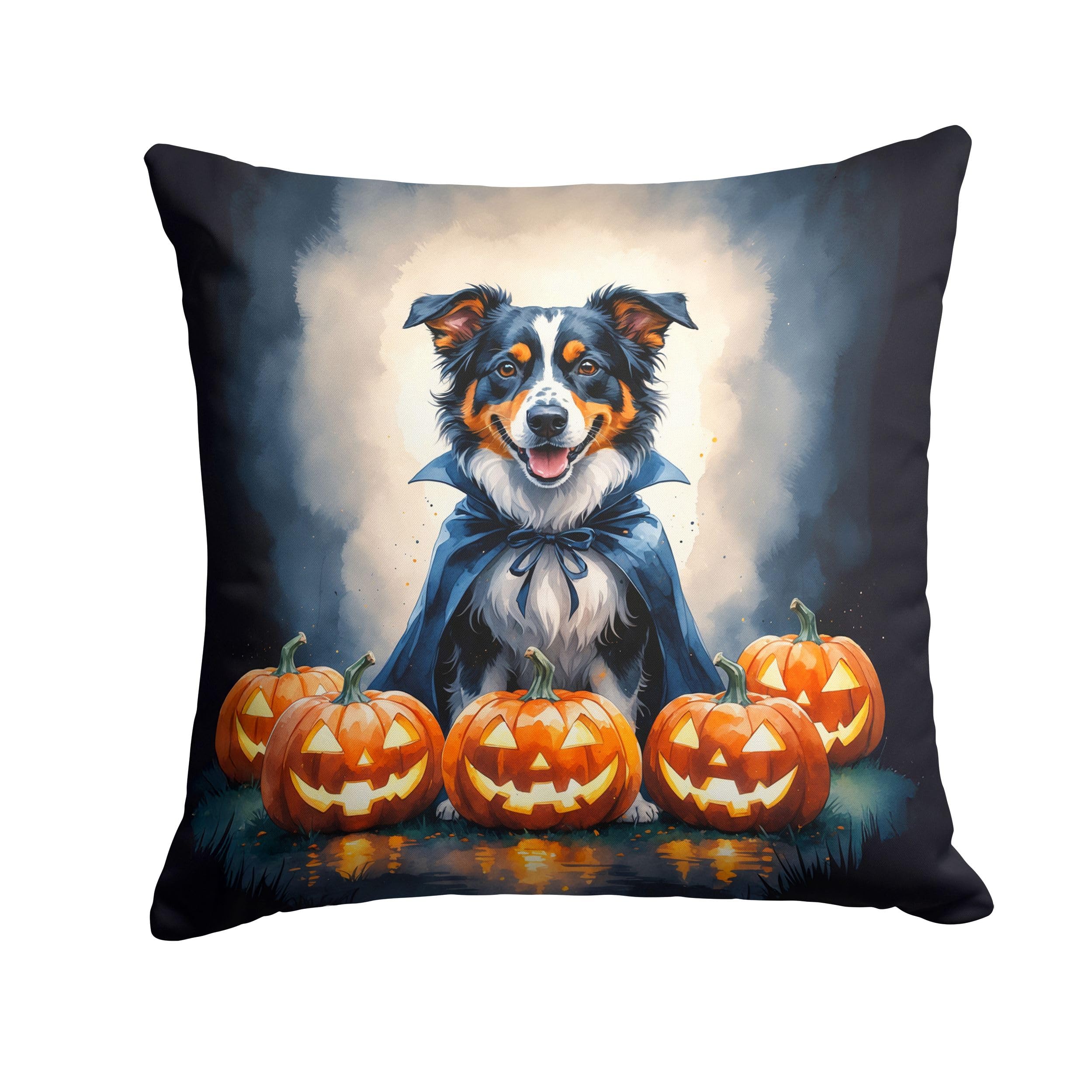 Carolines Treasures Australian Shepherd Puppy Halloween Throw Pillow Machine Washable, Indoor Outdoor Decorative Pillow for Couch, Bed or Patio, 18Hx18W