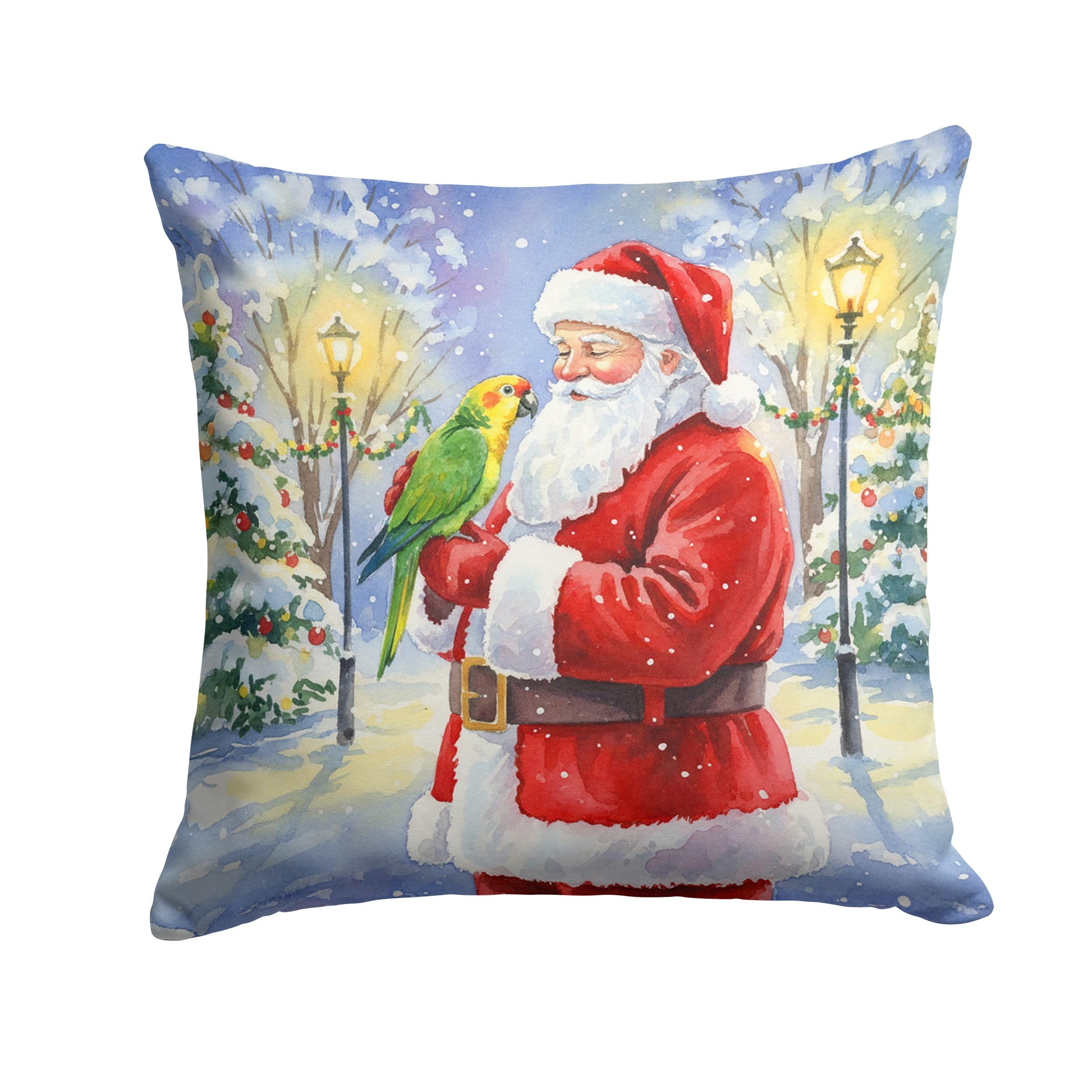 Carolines Treasures Yellow Naped Amazon with Santa Claus Throw Pillow Decorative Indoor Outdoor Accent Cushion for Couch, Bed or Patio, 18Hx18W