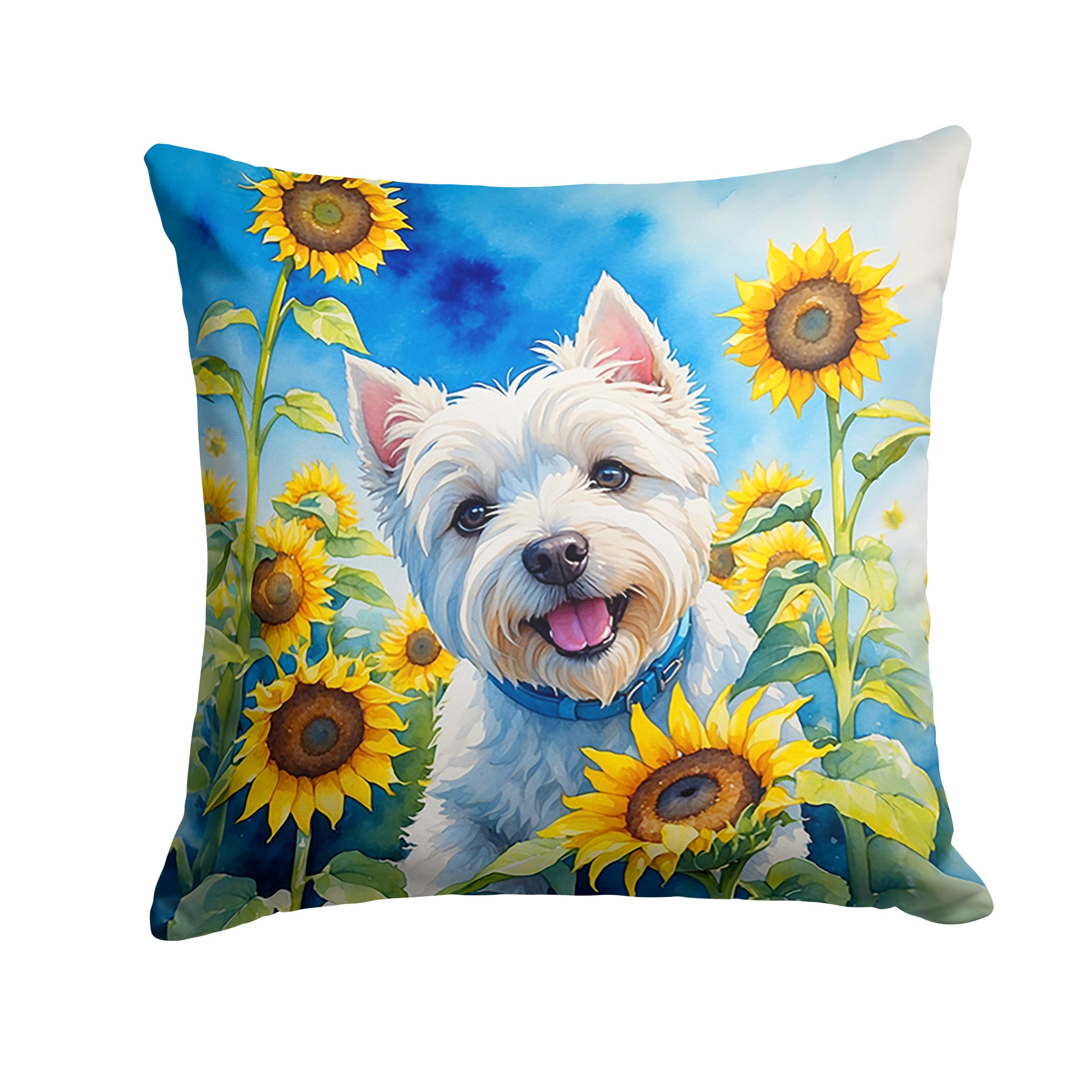 Westie in Sunflowers Throw Pillow