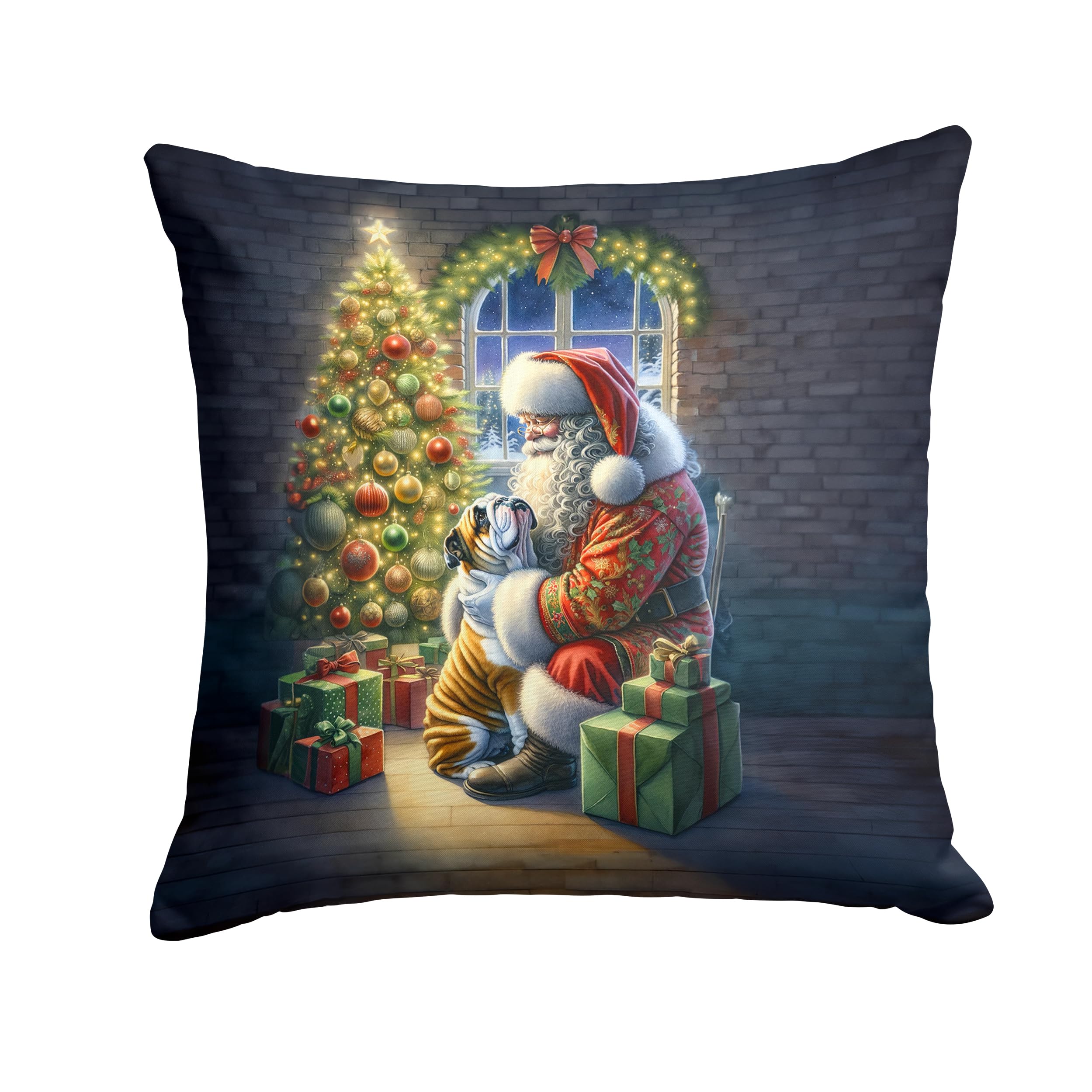 Carolines Treasures English Bulldog and Santa Claus Throw Pillow Machine Washable, Indoor Outdoor Decorative Pillow for Couch, Bed or Patio, 14Hx14W