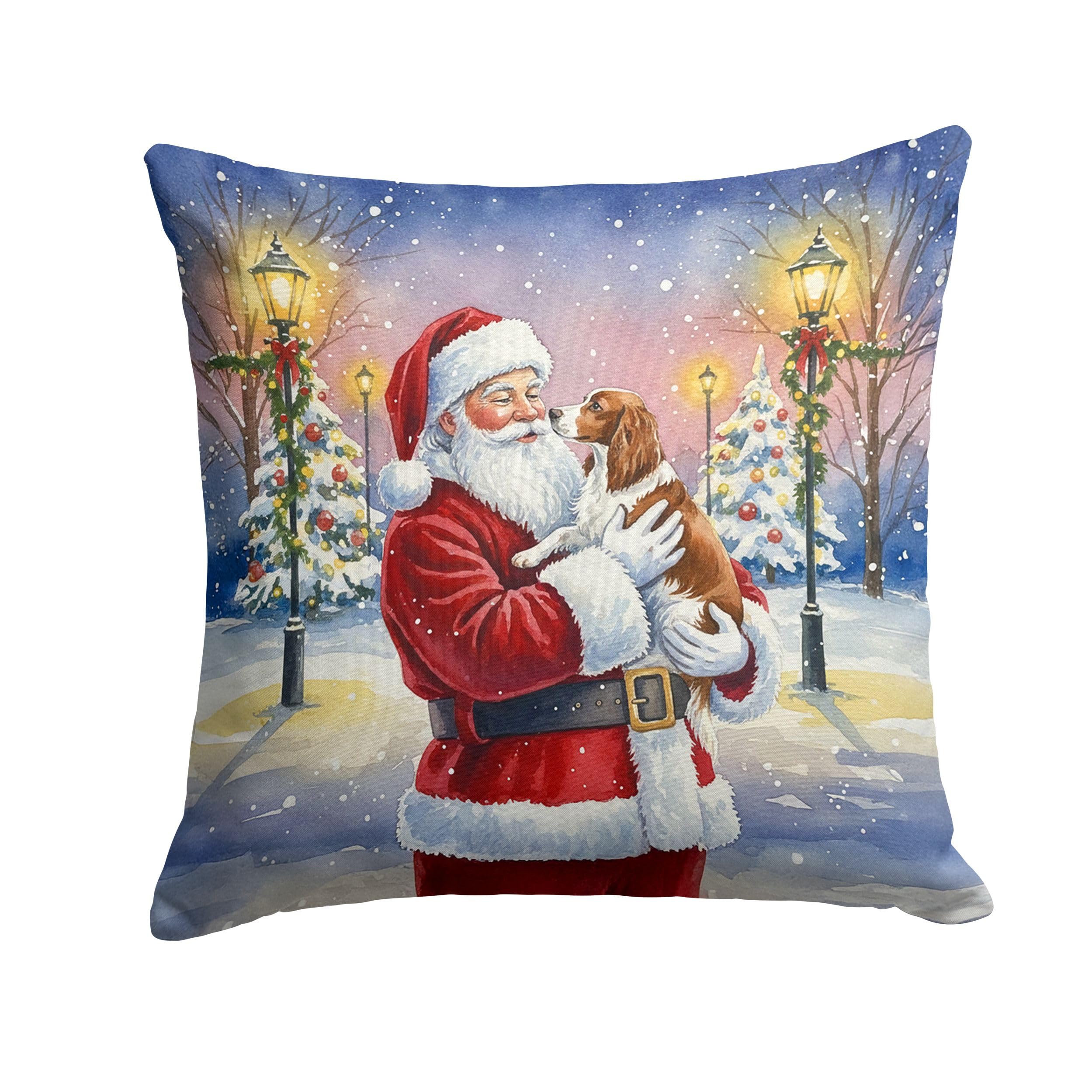 Carolines Treasures Welsh Springer Spaniel with Santa Claus Throw Pillow Decorative Indoor Outdoor Accent Cushion for Couch, Bed or Patio, 18Hx18W