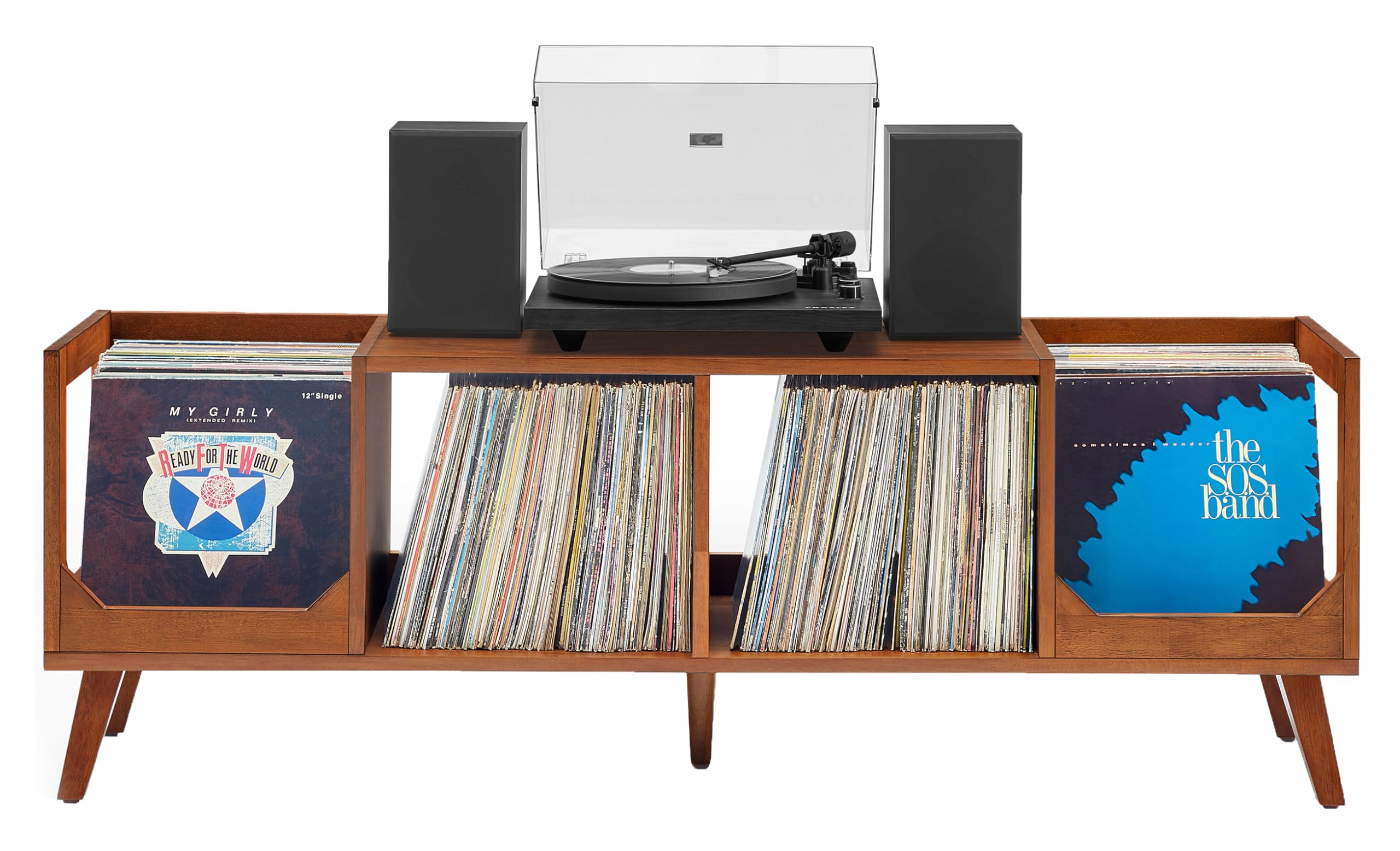Asheville Low Record Player Stand With Vinyl Storage Walnut
