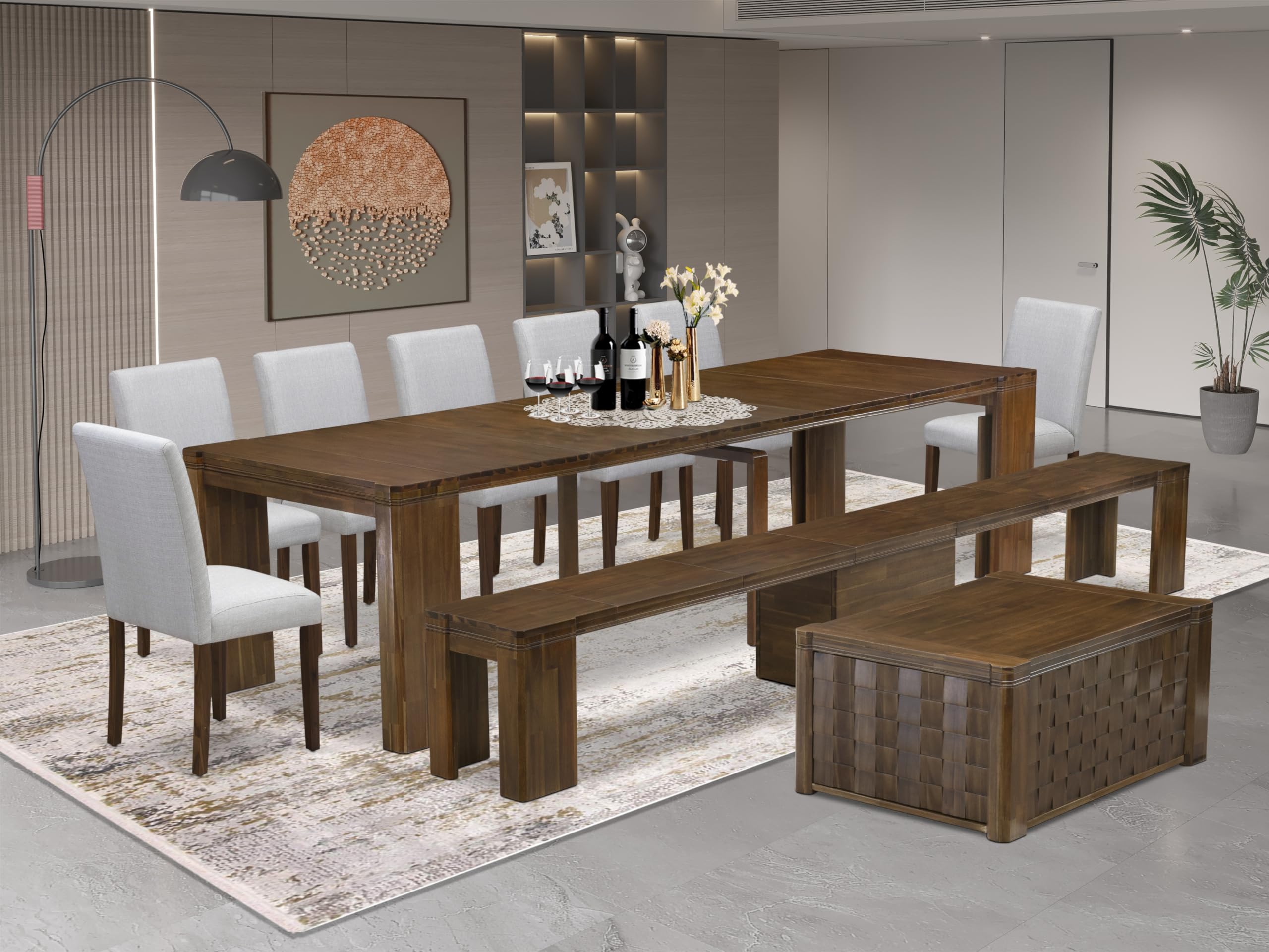 10 Pieces Extendable Dining Set Includes a Rectangle Kitchen Table