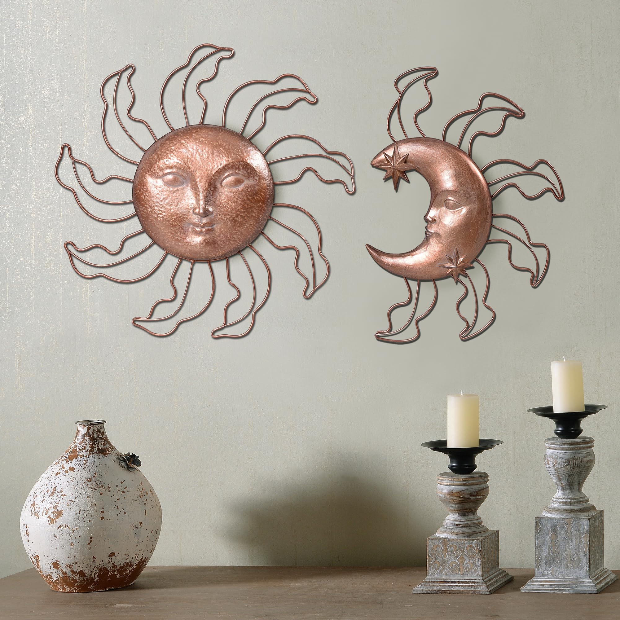 Hi-Line Gift Ltd 77183-B Sun & Moon Wall Art 2 Pcs Set Resin Wall Hanging Decor