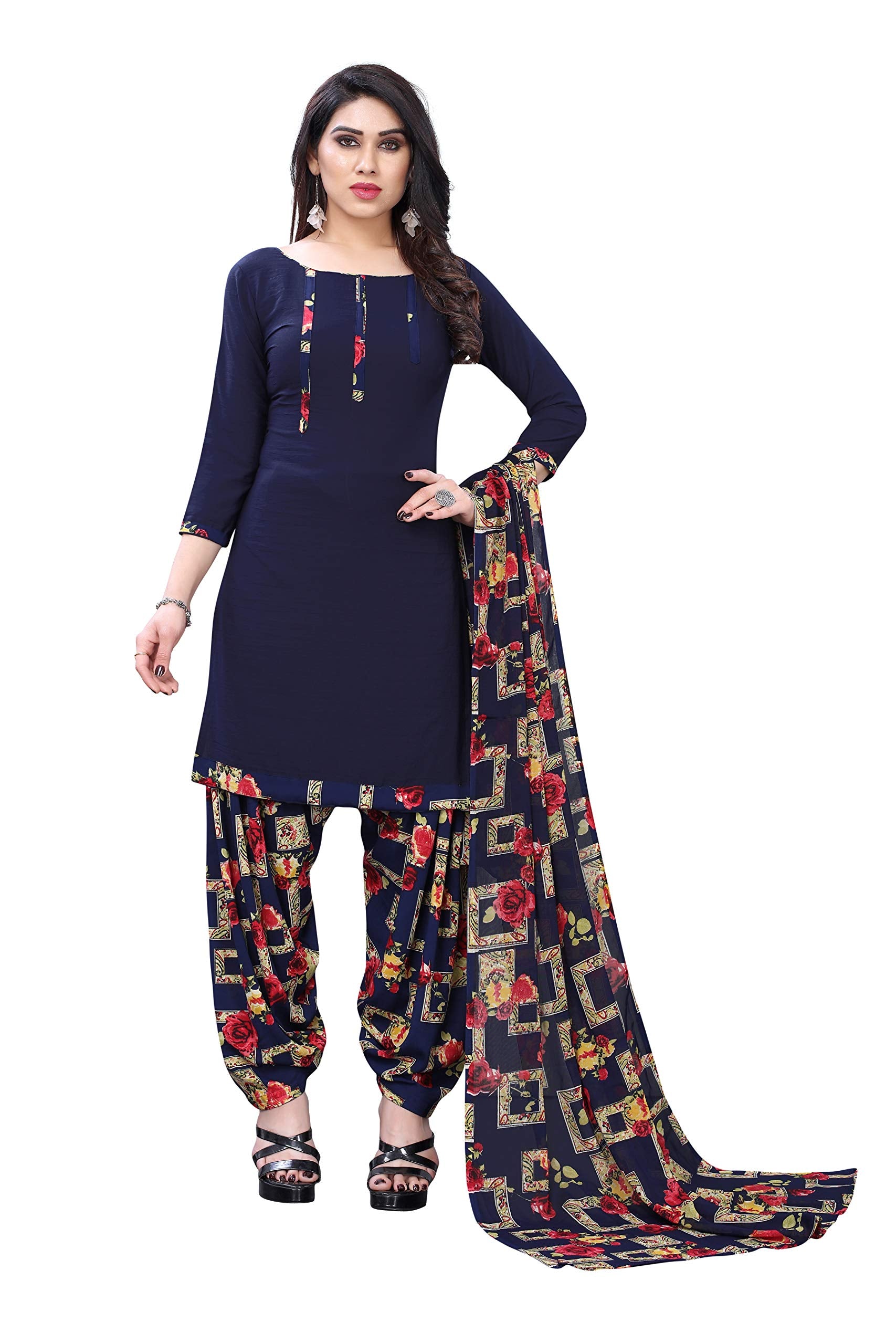 Yashika Women's Crepe Dress Material (Kiara Navy Blue_Free Size)
