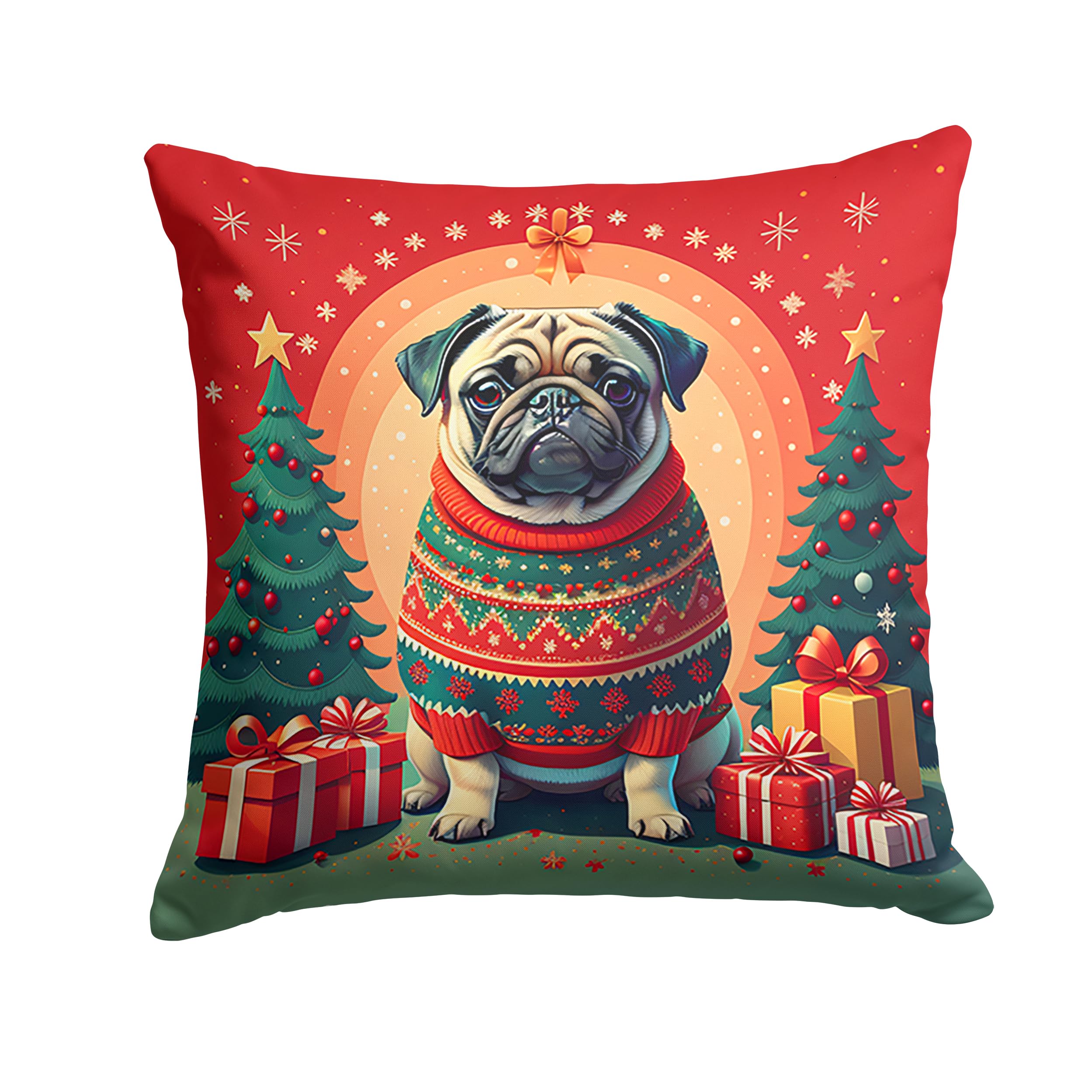 Fawn Pug Christmas Throw Pillow
