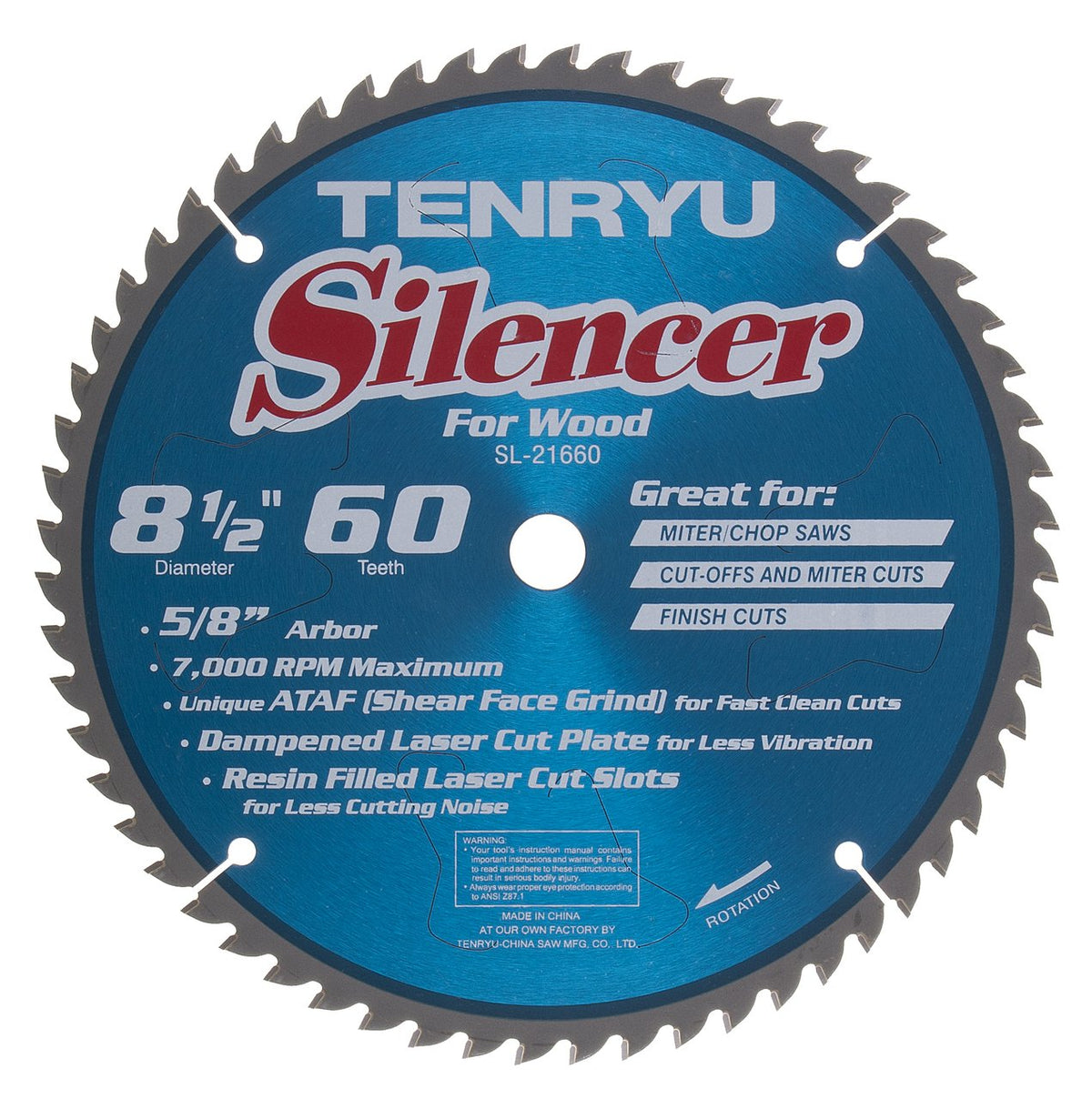 Tenryu Silencer 8-1/2 In. Dia. X 5/8 In. Steel Saw Blade 60 Teeth 1 Pc.
