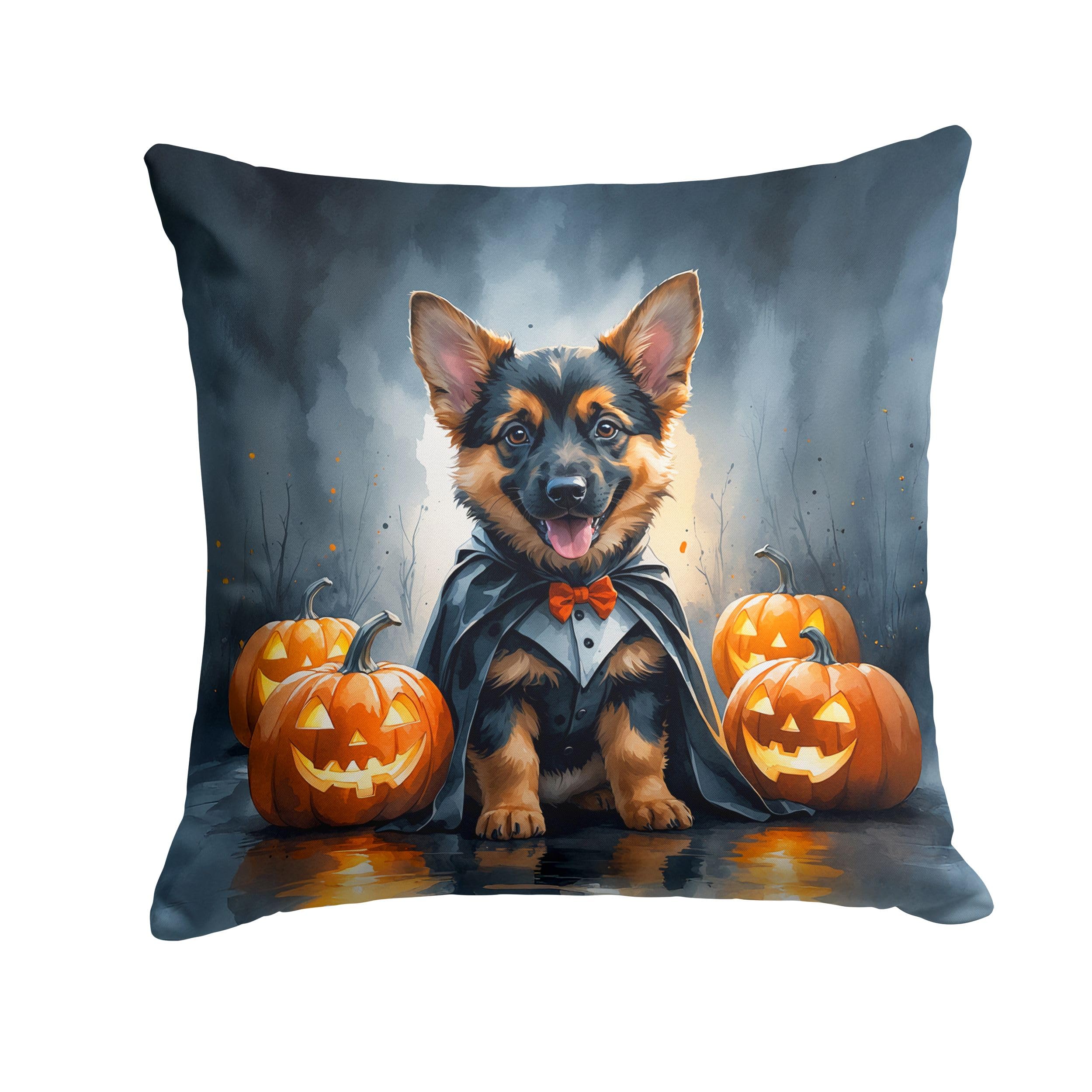 Carolines Treasures German Shepherd Puppy Halloween Throw Pillow Machine Washable, Indoor Outdoor Decorative Pillow for Couch, Bed or Patio, 18Hx18W
