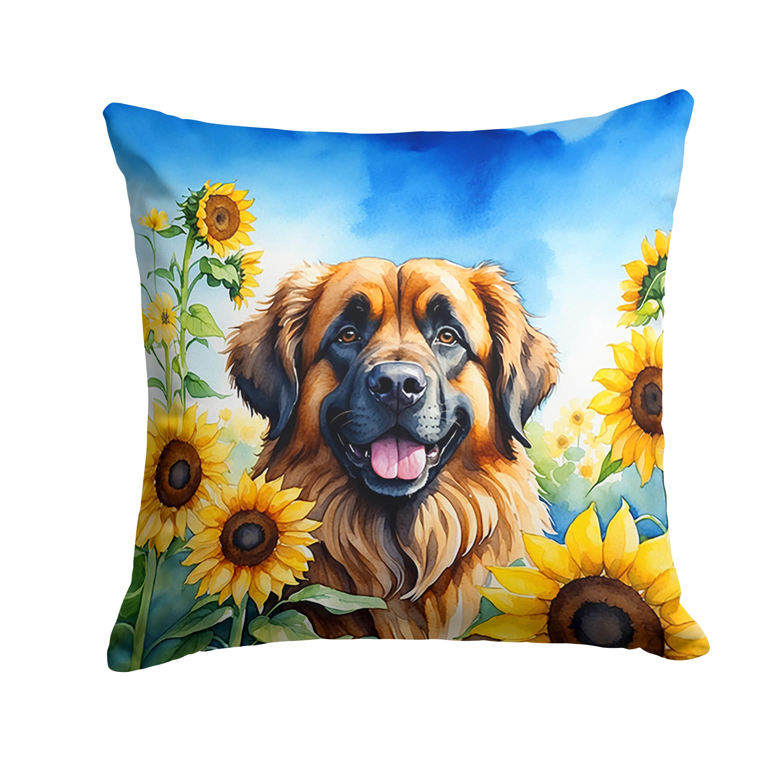 Carolines Treasures in Sunflowers Throw Pillow, 18Hx18W, Leonberger 6115